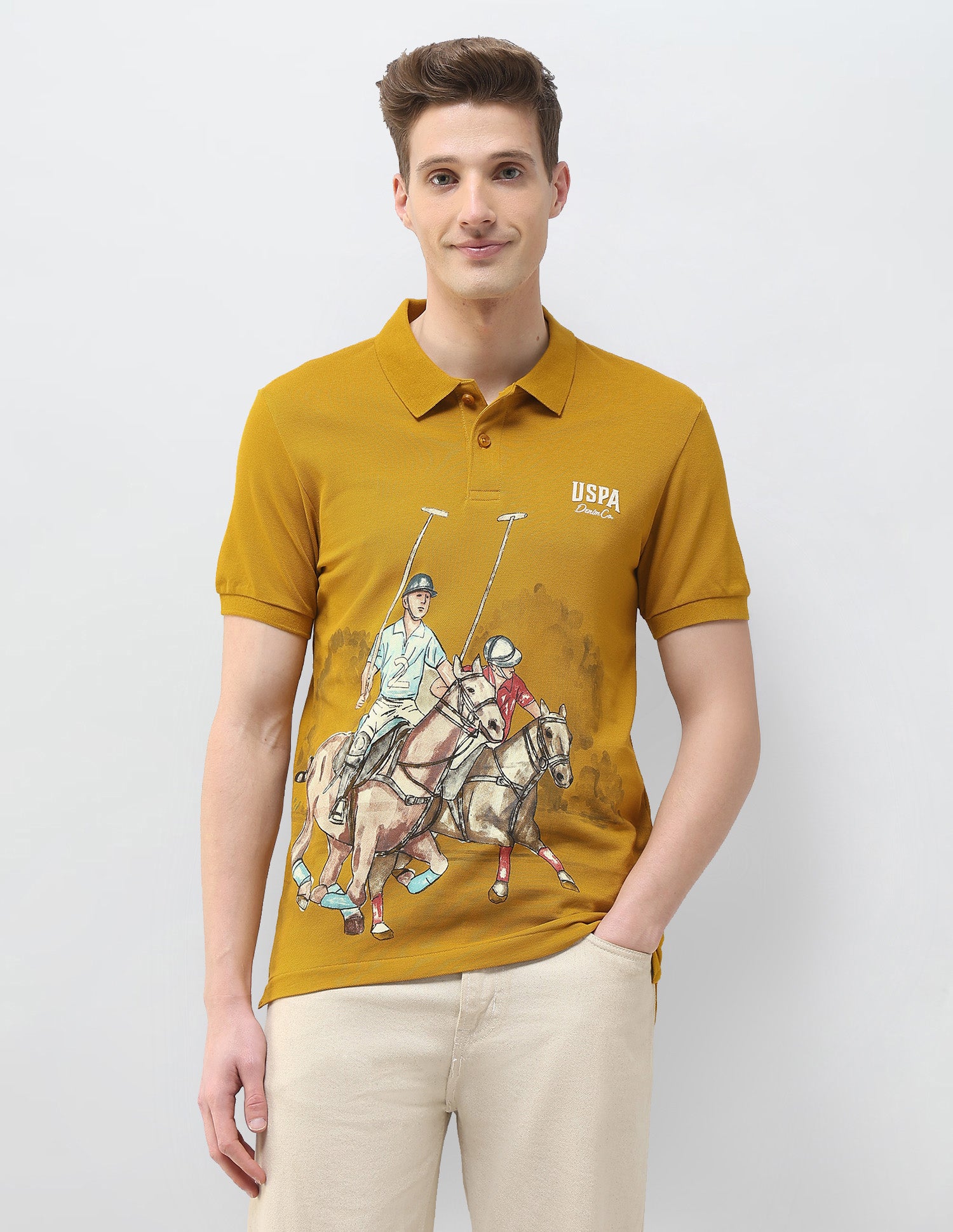 Motel On The Coast Muscle Fit Polo Shirt Mustard - U.S. Polo Assn. India | Large