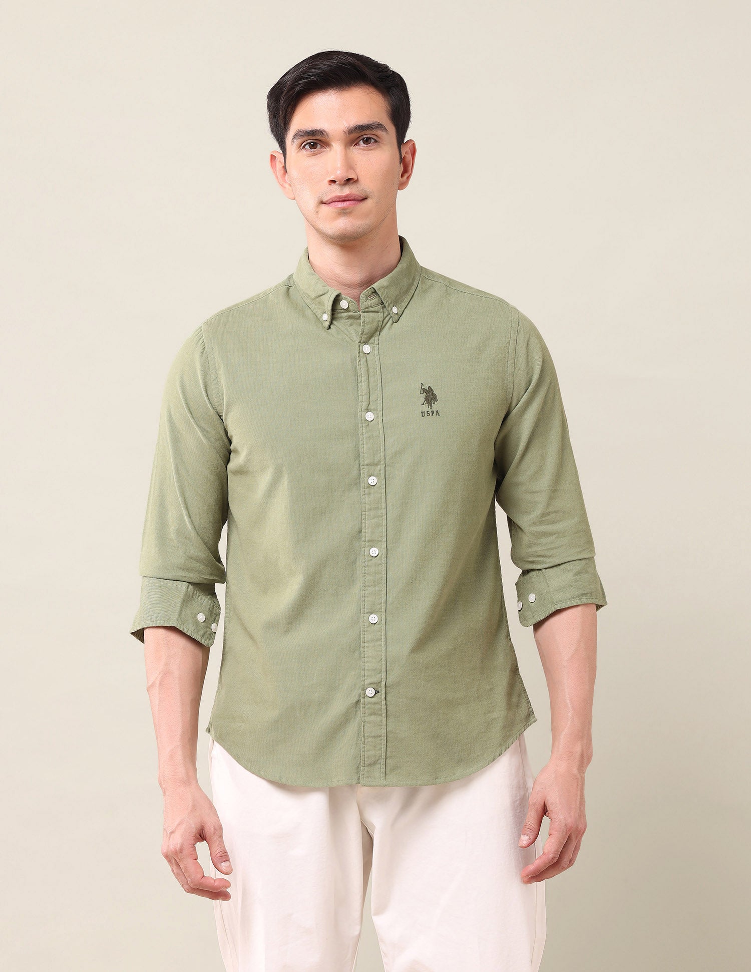 Tailored Fit Corduroy Shirt Light Green - U.S. Polo Assn. India | Large