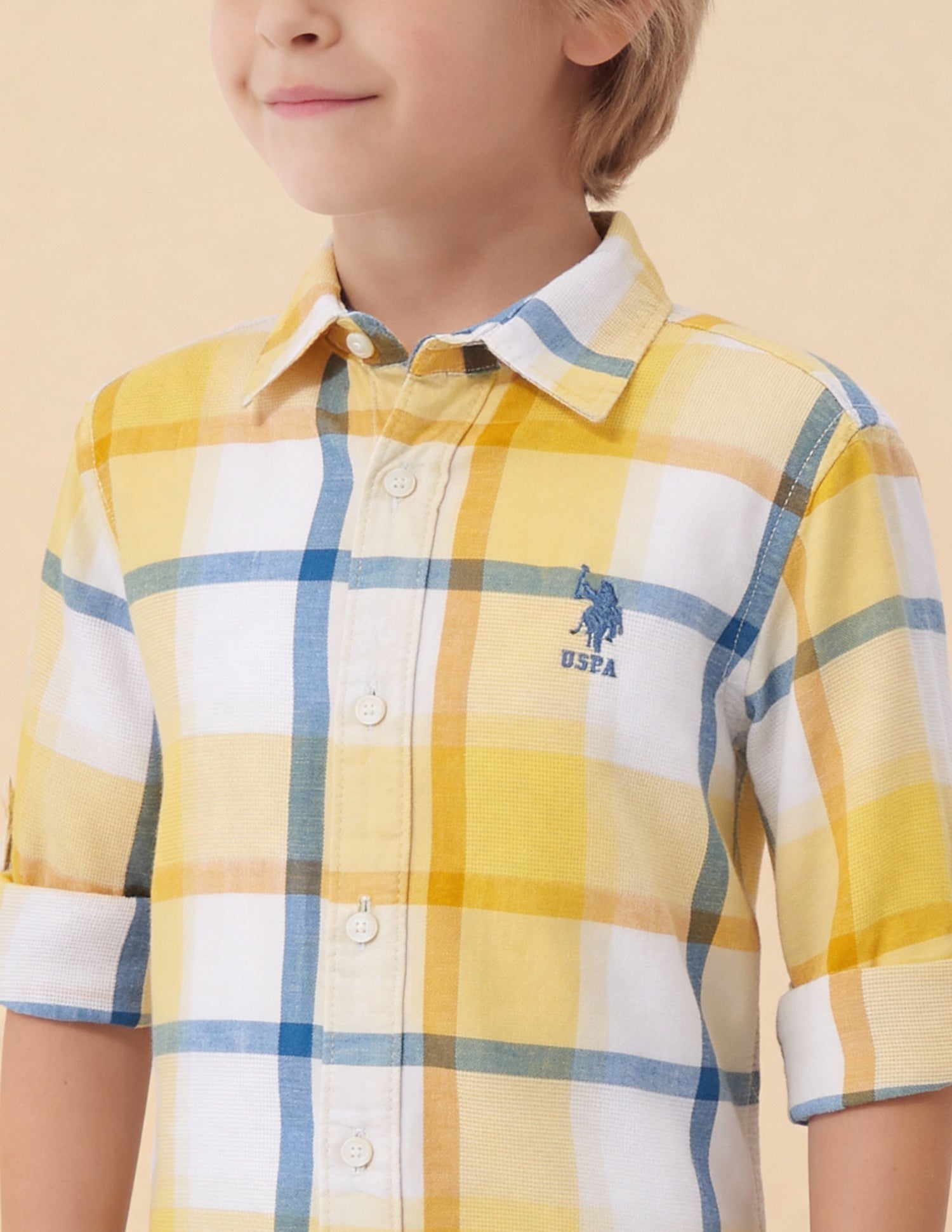 Boys Plaid Checked Dobby Shirt Yellow - U.S. Polo Assn. India | Large