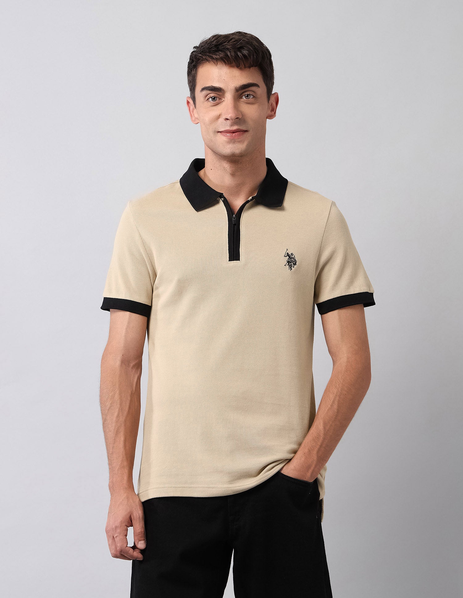 Pure Cotton Muscle Fit Polo Shirt Beige - U.S. Polo Assn. India | Large