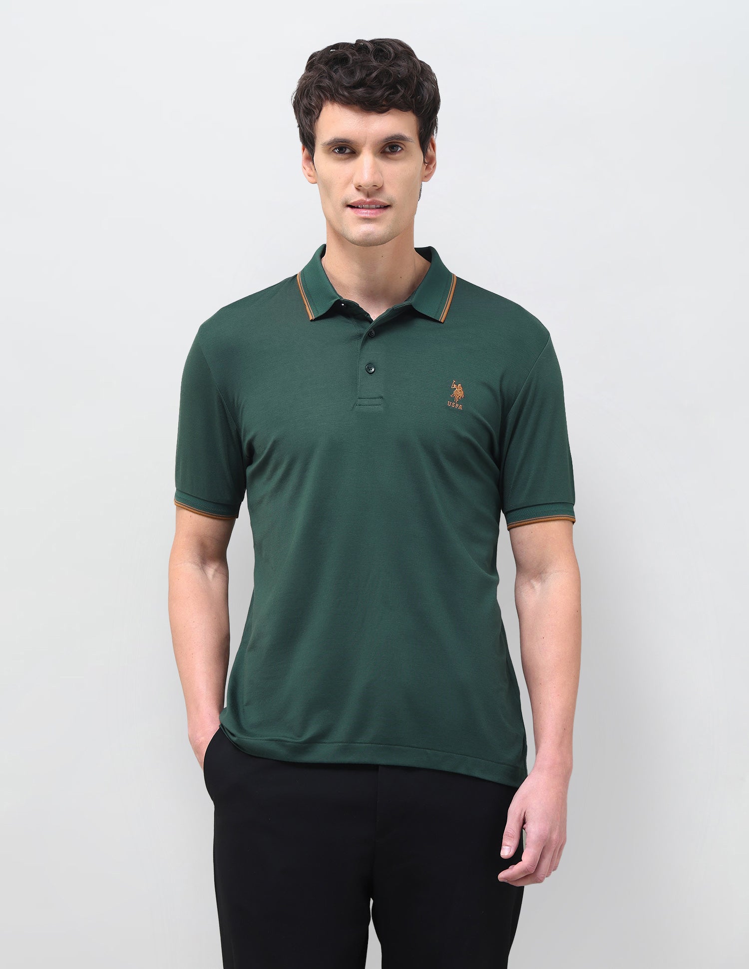 Slim Fit Solid Polo Shirt Green - U.S. Polo Assn. India | Large