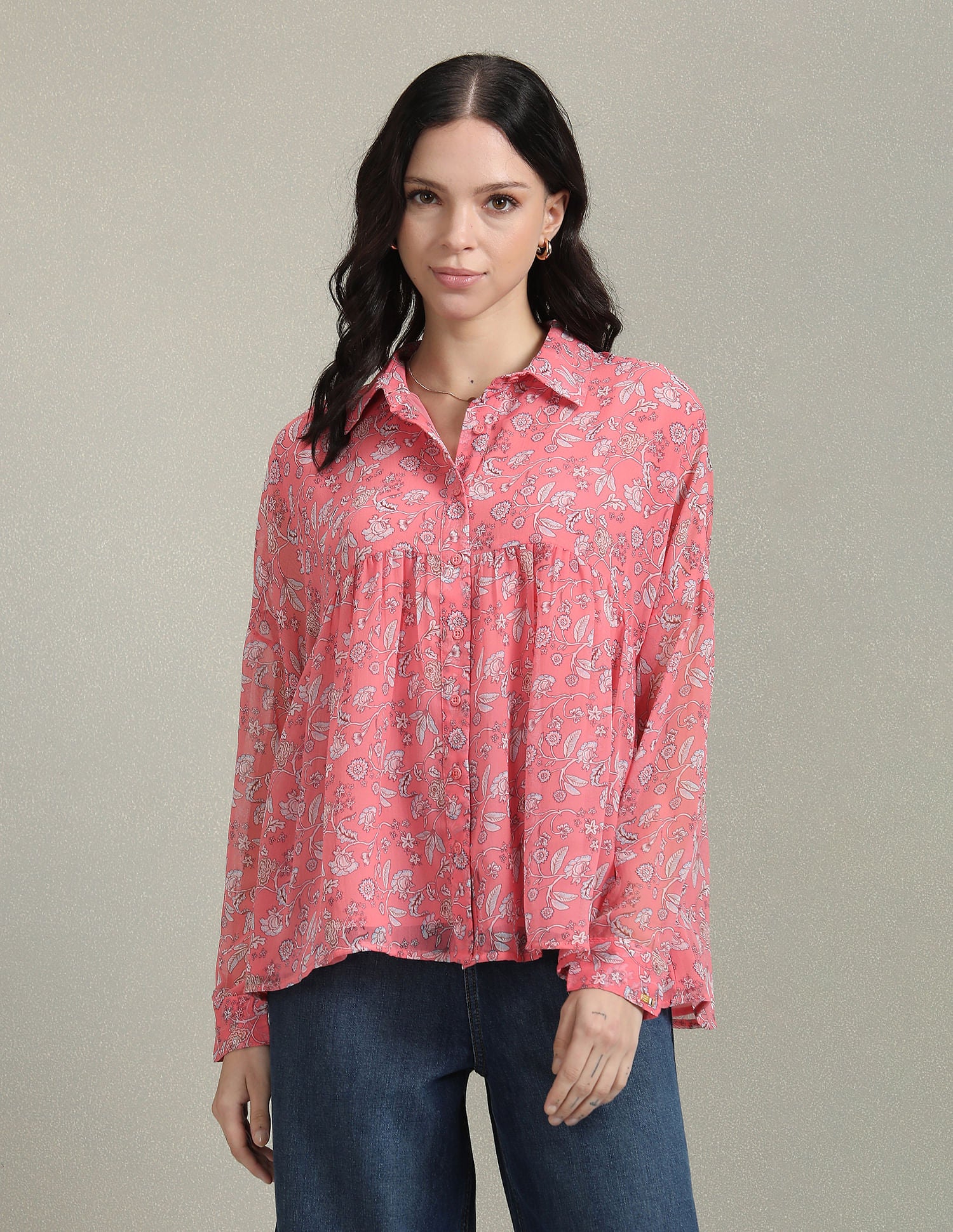 Fit And Flare Floral Print Shirt Coral - U.S. POLO ASSN. | Large