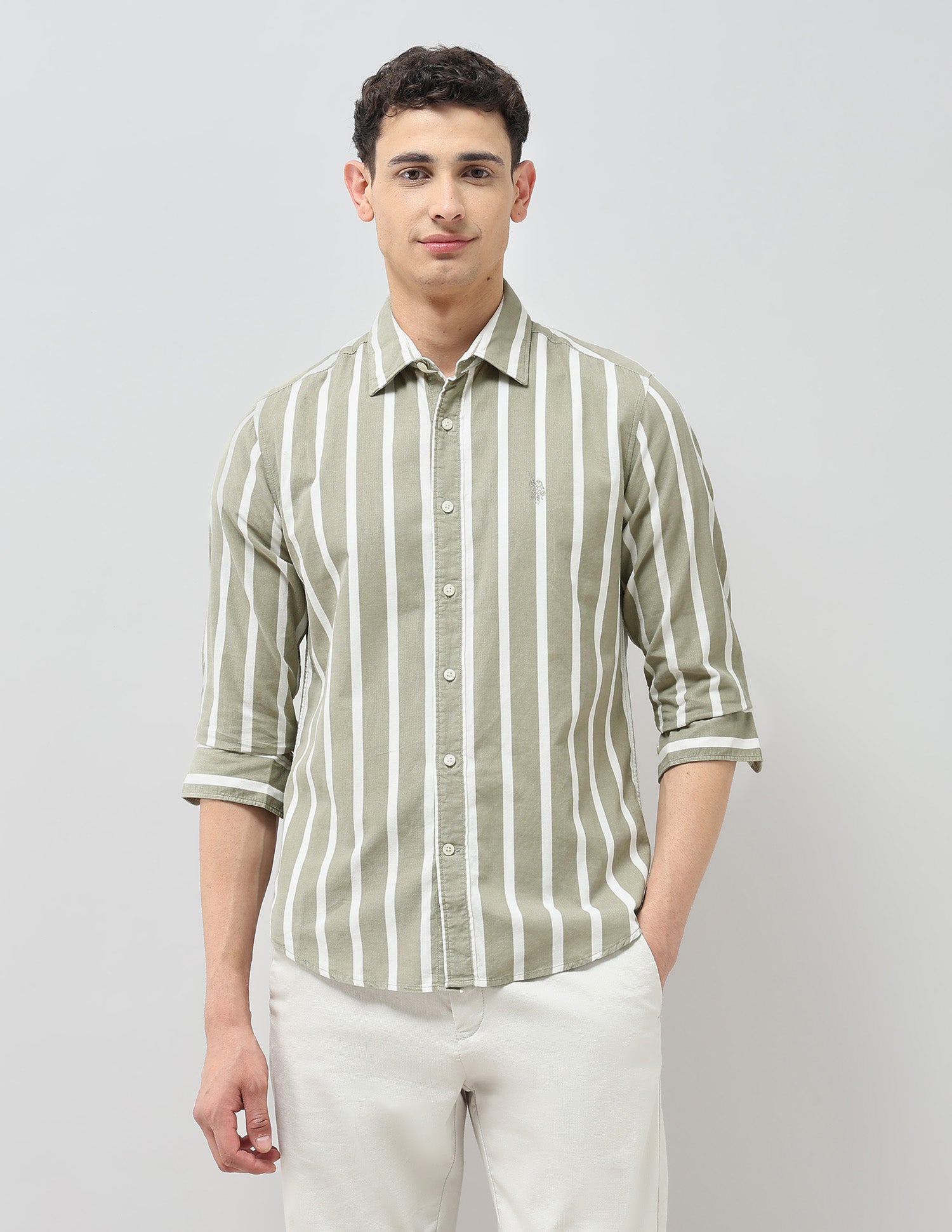 Corduroy Tailored Fit Shirt Green - U.S. POLO ASSN. | Large