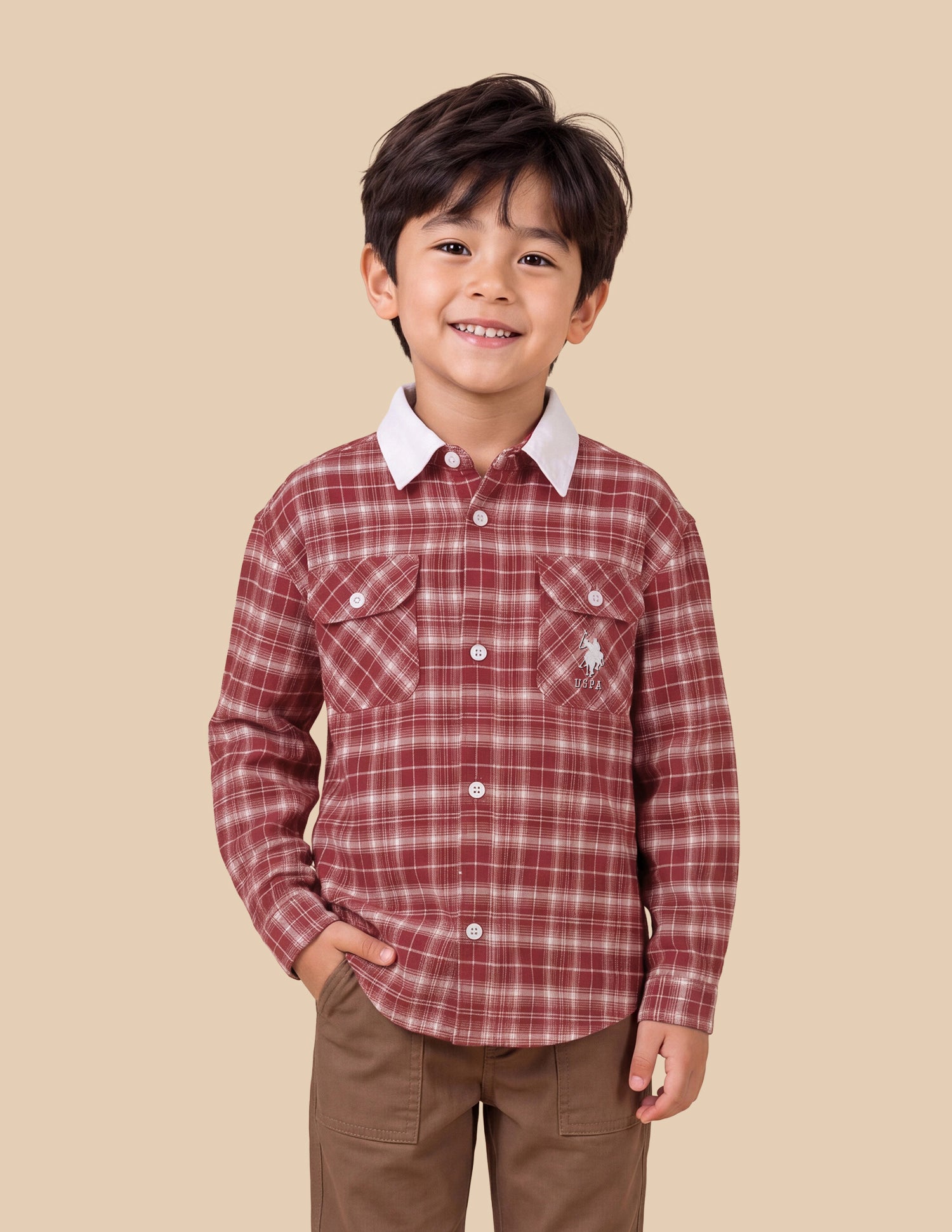 Plaid Checked Regular Fit Shacket Red - U.S. Polo Assn. India | Large