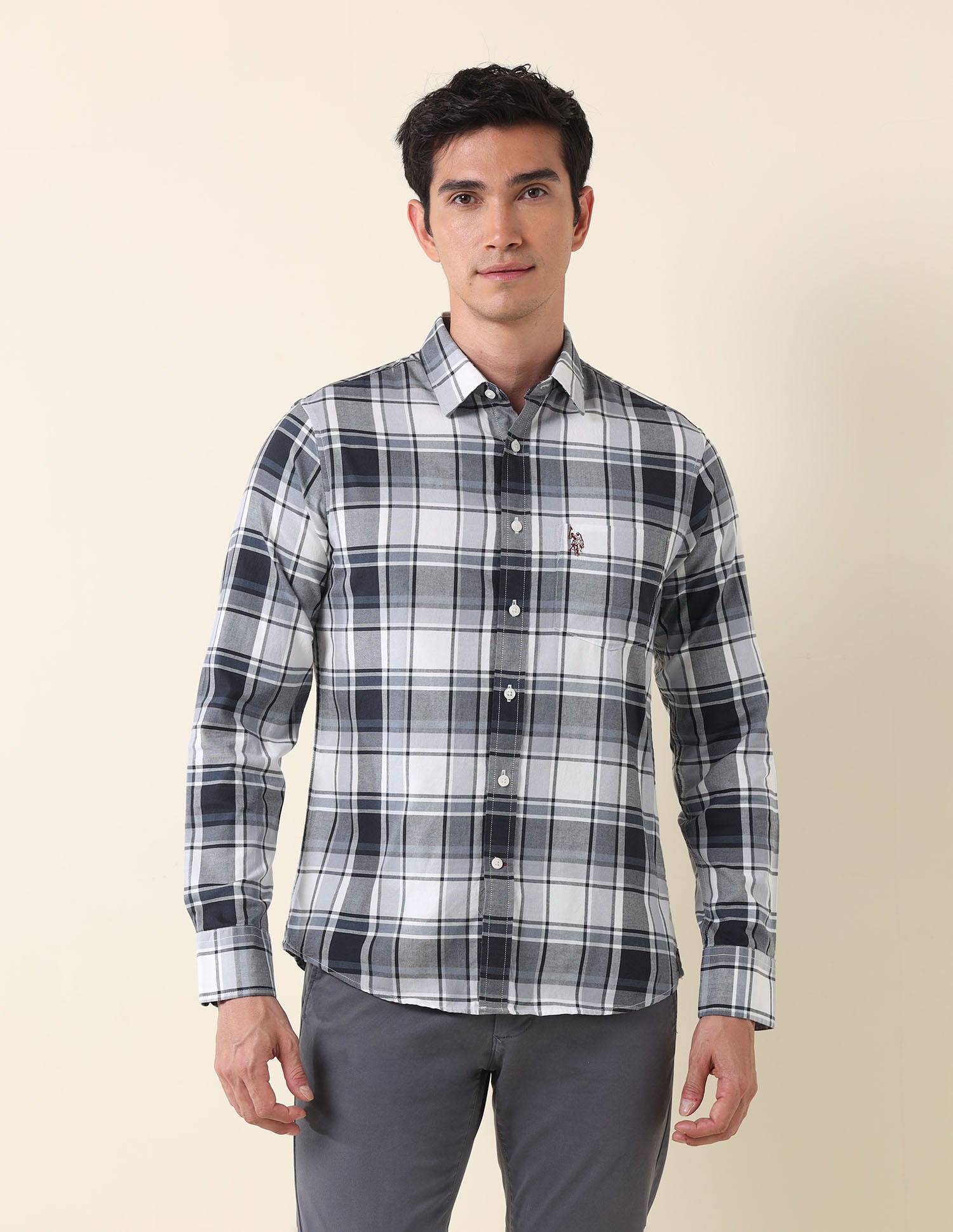 Plaid Checked Tailored Fit Shirt Grey - U.S. Polo Assn. India | Large