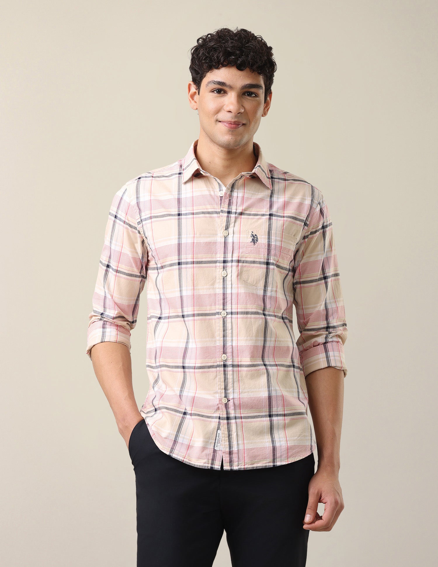 Plaid Checked Tailored Fit Shirt Beige - U.S. Polo Assn. India | Large