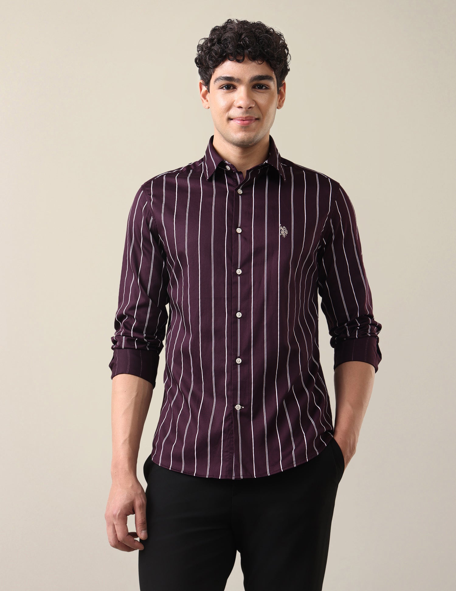 Satin Vertical Striped Shirt Dark Purple - U.S. Polo Assn. India | Large