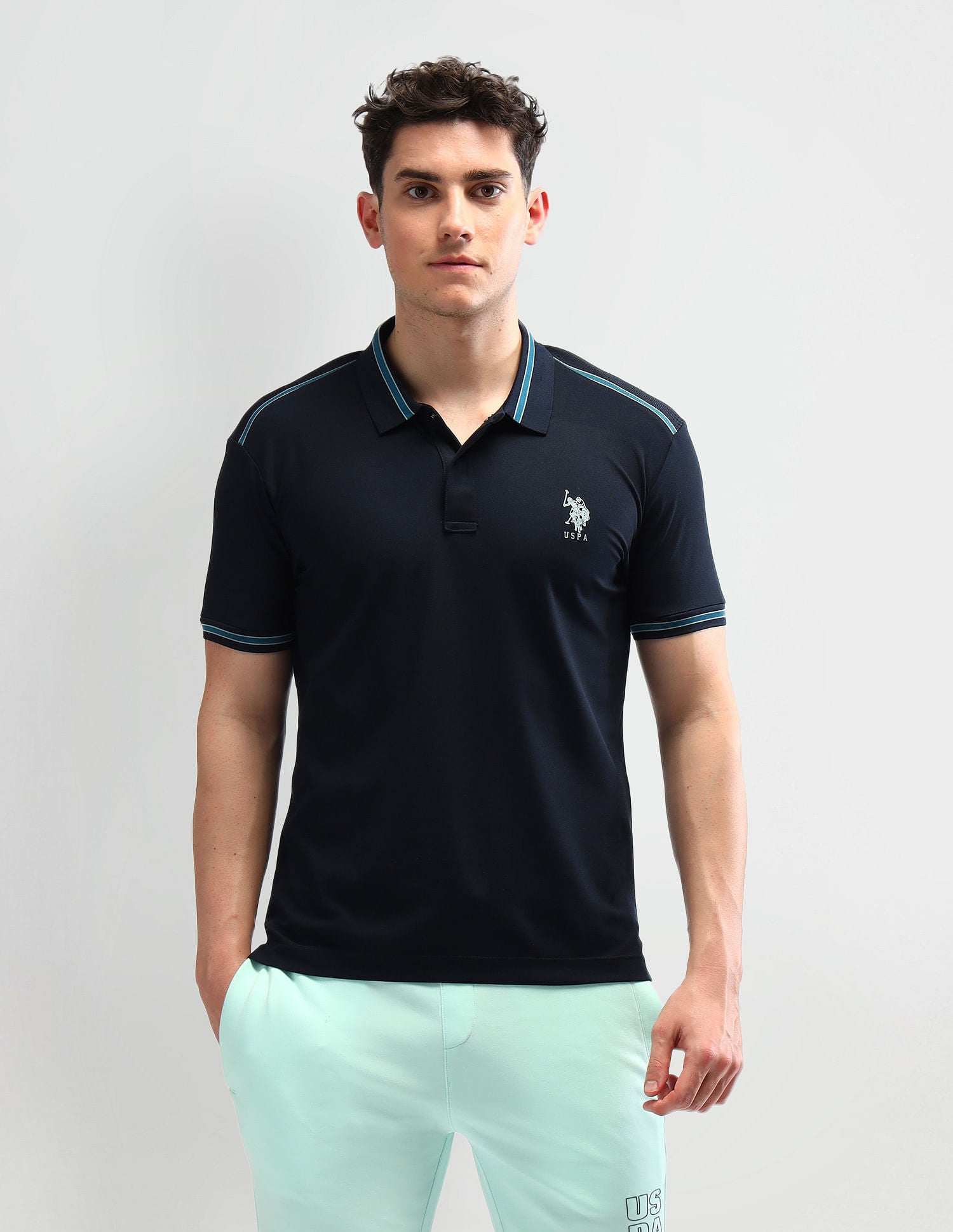 Slim Fit Solid Polo Shirt Navy - U.S. Polo Assn. India | Large