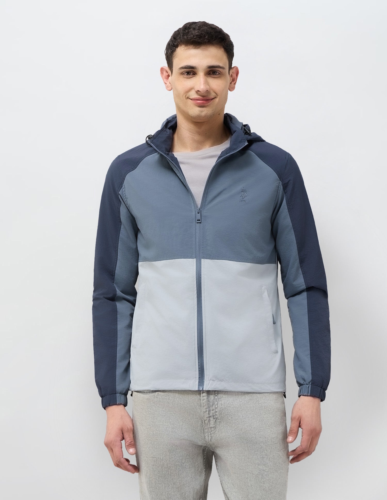 Colour Blocked Detachable Hood Jacket Grey - U.S. POLO ASSN. | Large