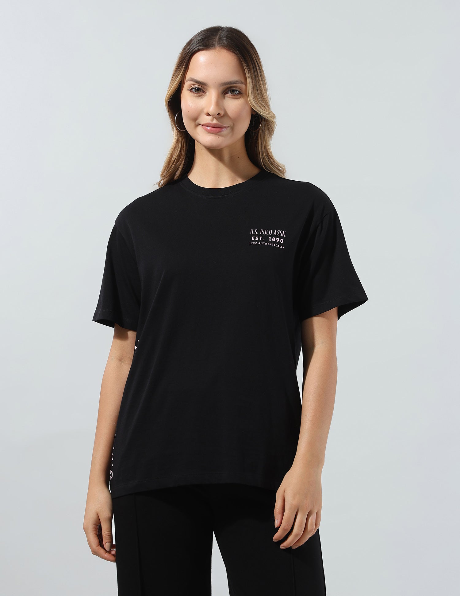 Typographic Brand Printed Boyfriend Fit T-Shirt Black - U.S. Polo Assn. India | Large