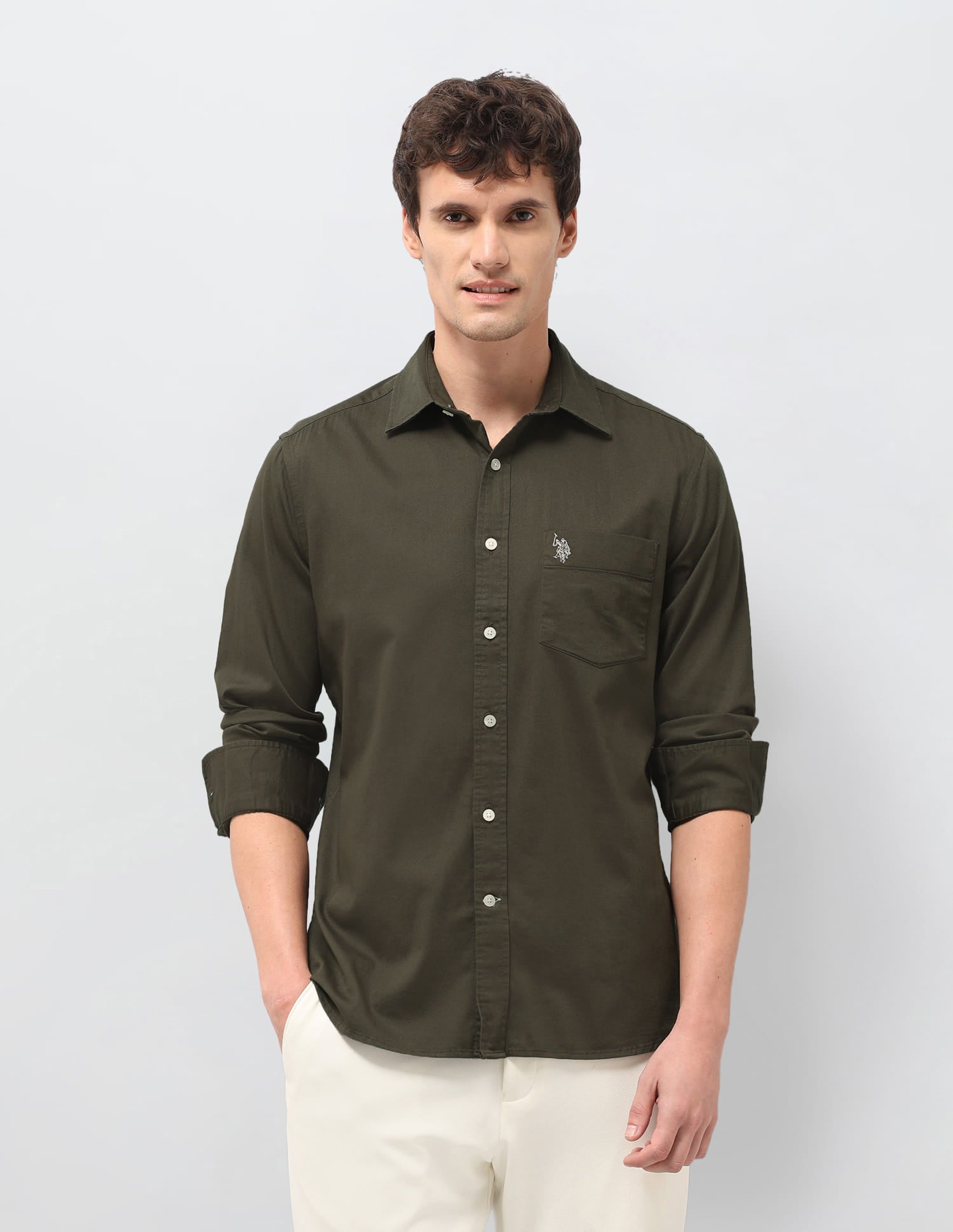 Solid Tailored Fit Shirt Green - U.S. Polo Assn. India | Large