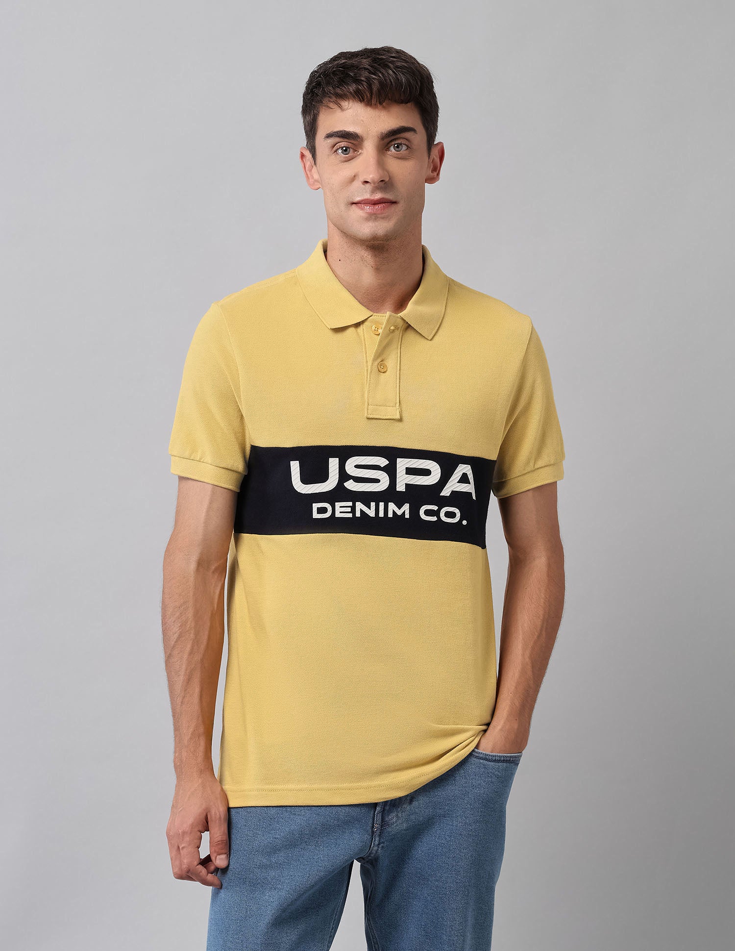 Muscle Fit Brand Printed Polo Shirt Yellow - U.S. Polo Assn. India | Large