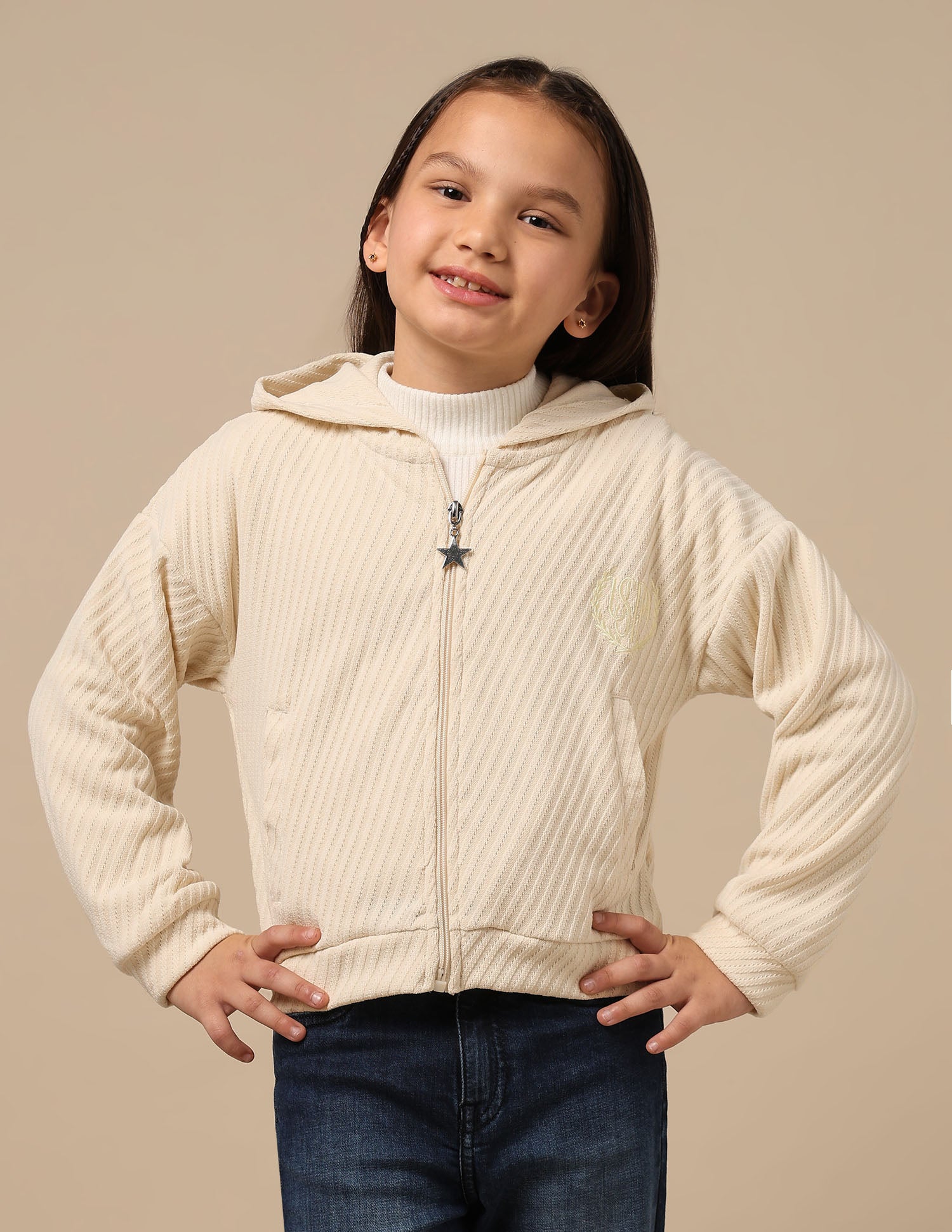 Girls Zipper Hooded Sweatshirt Off White - U.S. POLO ASSN. | Large