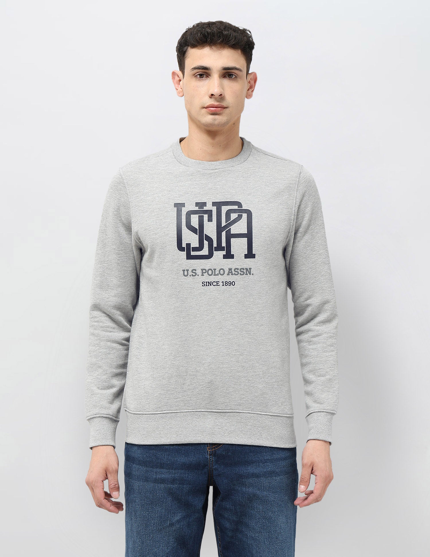 Brand Printed Regular Fit Sweatshirt Light Grey - U.S. POLO ASSN. | Large
