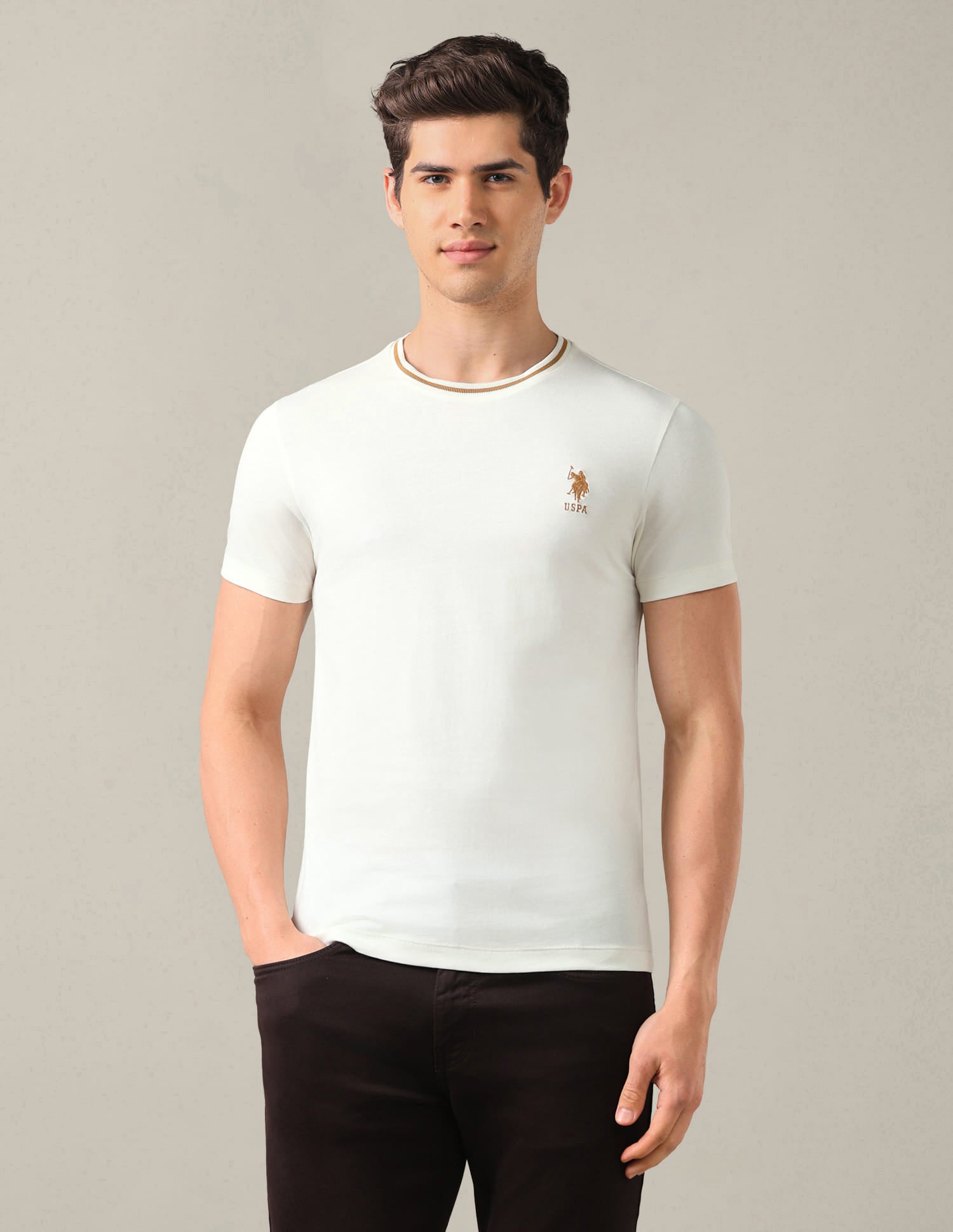Solid Regular Fit T-Shirt White - U.S. Polo Assn. India | Large