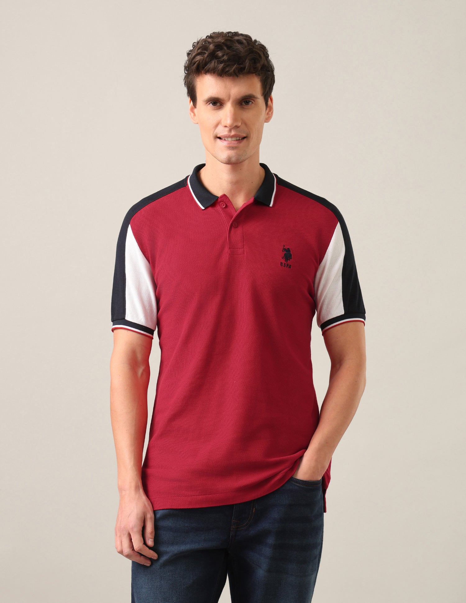 Solid Slim Fit Polo Shirt Red - U.S. Polo Assn. India | Large