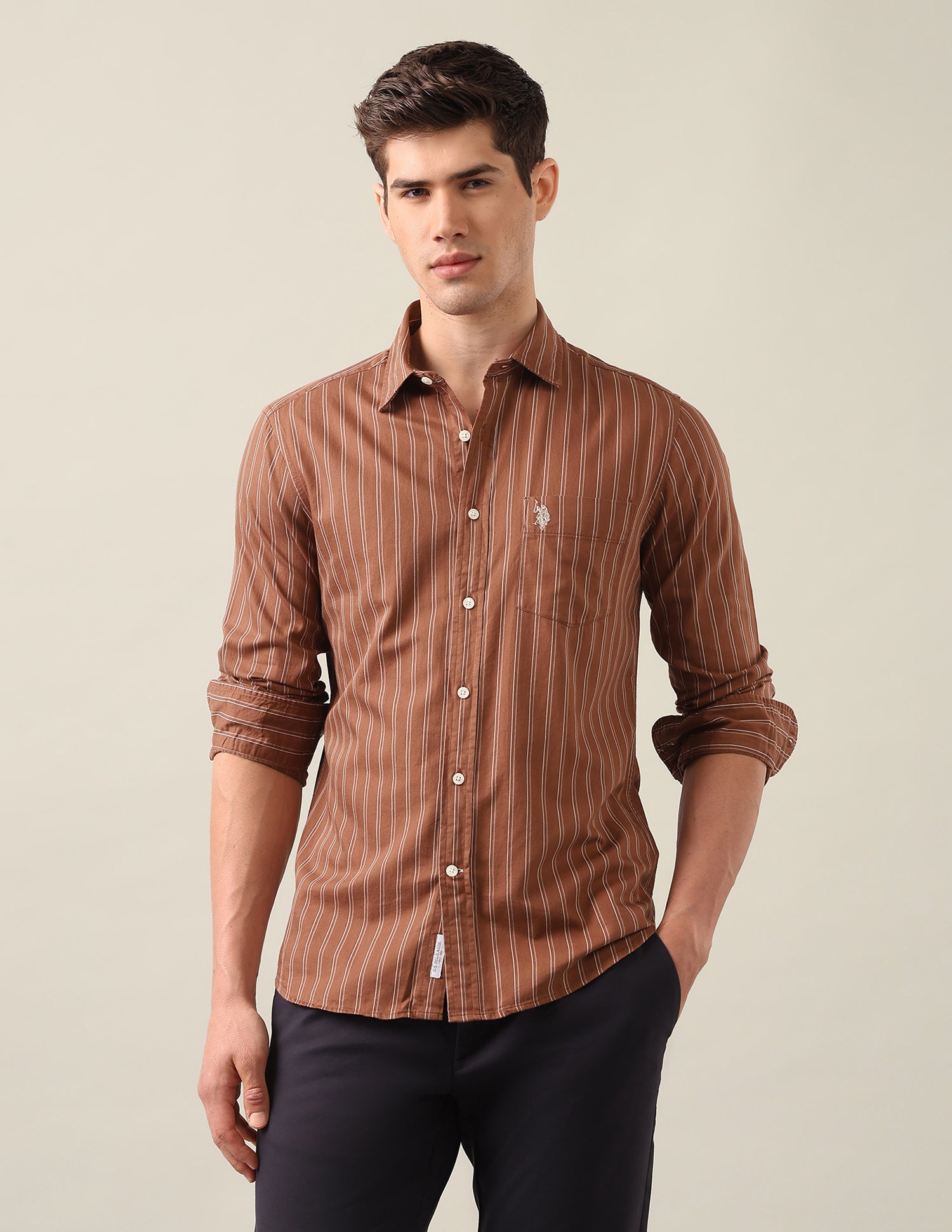 Vertical Striped Twill Shirt Rust - U.S. Polo Assn. India | Large