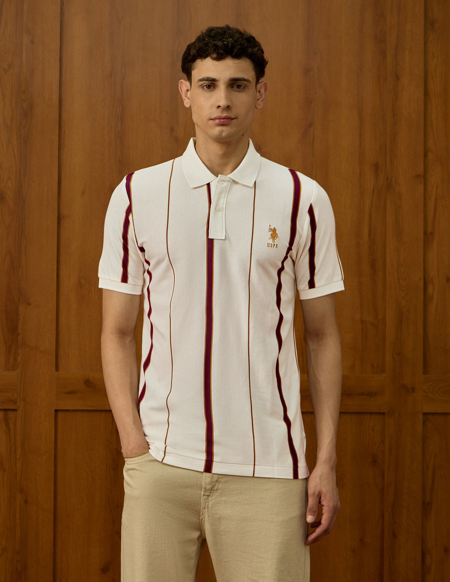 Vertical Striped Varsity Theatre Polo Shirt Off White - U.S. POLO ASSN. | Large