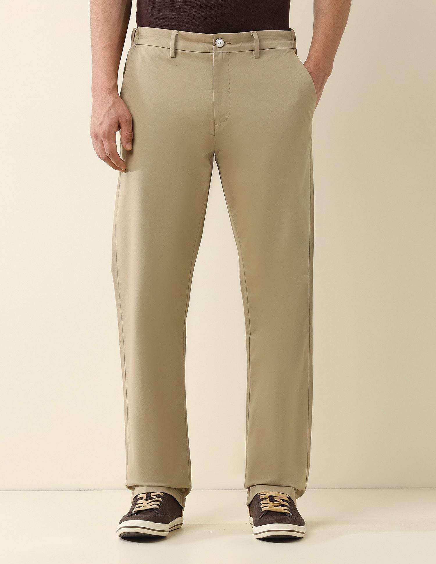 Straight Fit Solid Chinos Khaki - U.S. Polo Assn. India | Large