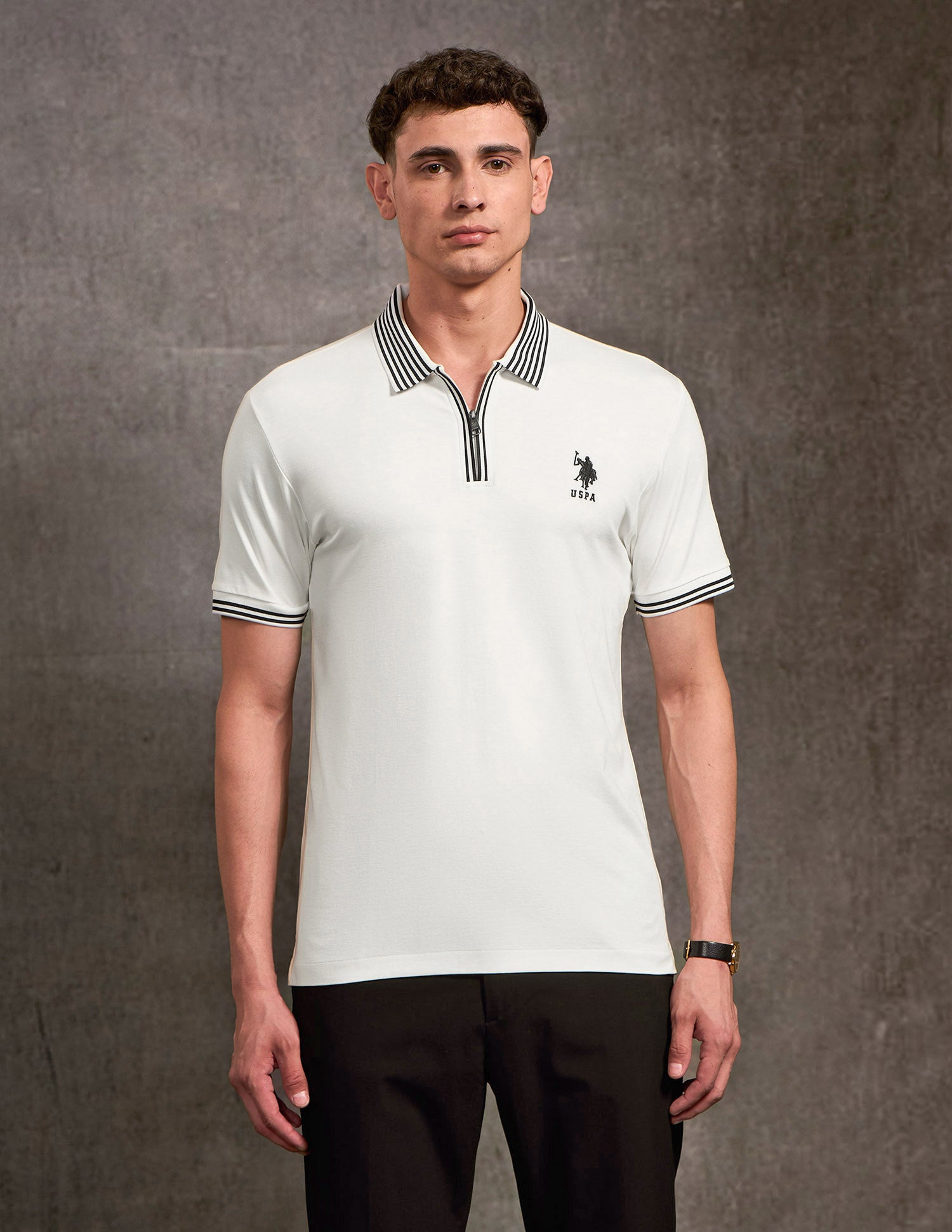 Solid Black & Gold Polo Shirt Ivory - U.S. POLO ASSN. | Large