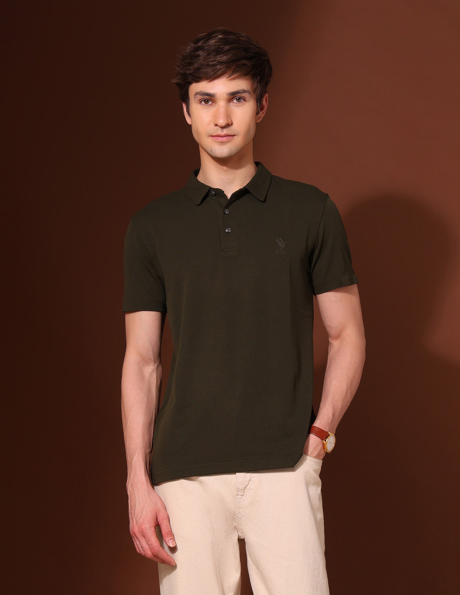 Textured Classic Polo Shirt Olive - U.S. Polo Assn. India | Large