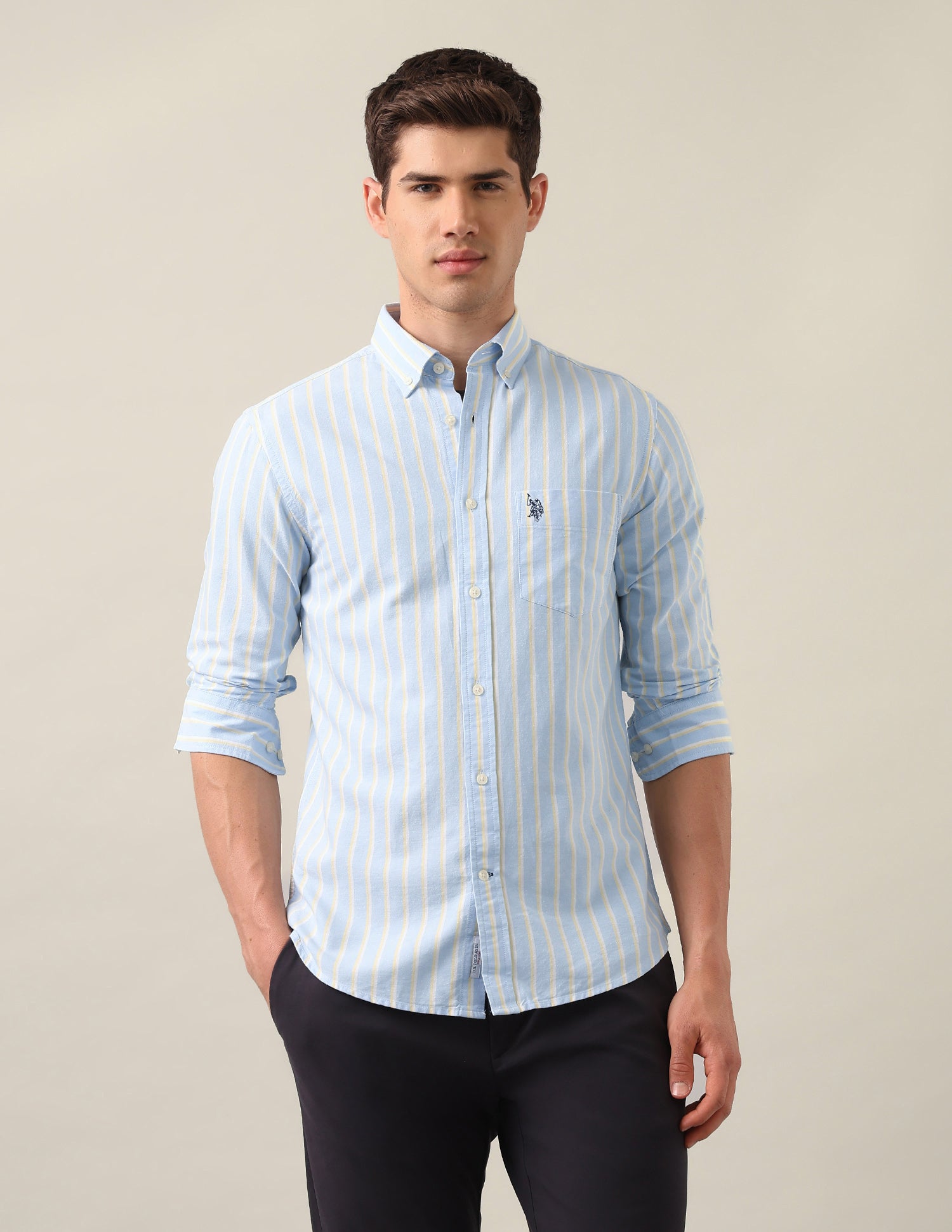 Vertical Striped Oxford Shirt Light Blue - U.S. Polo Assn. India | Large