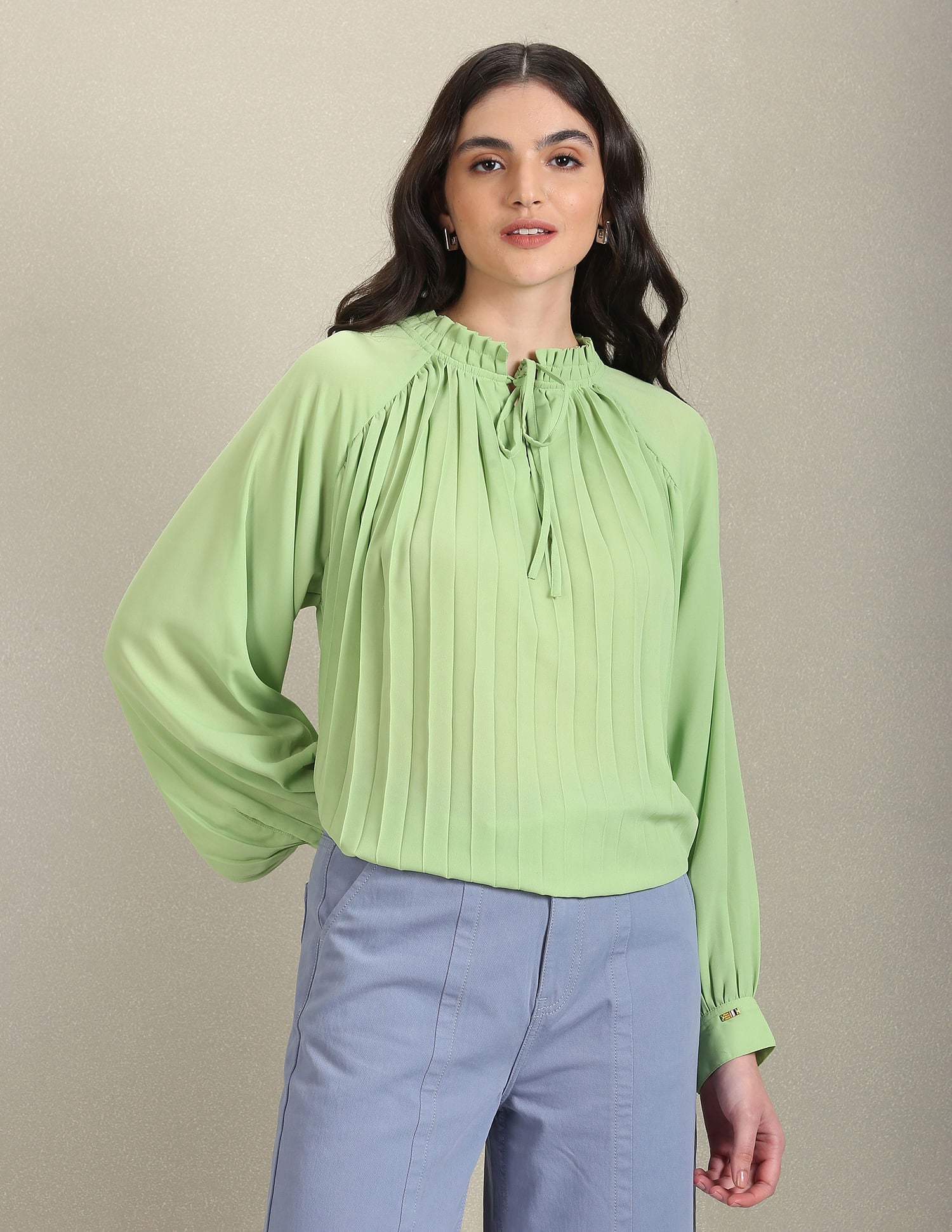 Raglan Sleeve Pleated Top Light Green - U.S. Polo Assn. India | Large