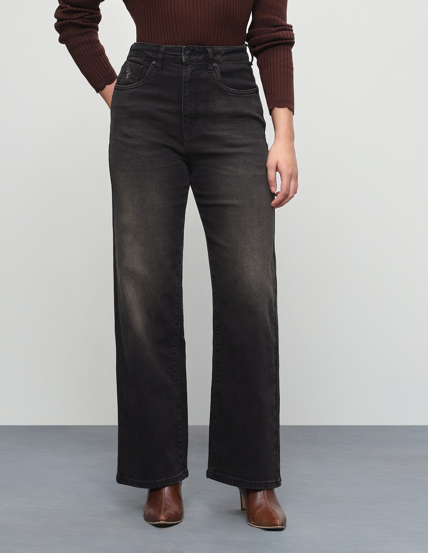 High Rise Wide Leg Fit Jeans Dark Grey - U.S. Polo Assn. India | Large