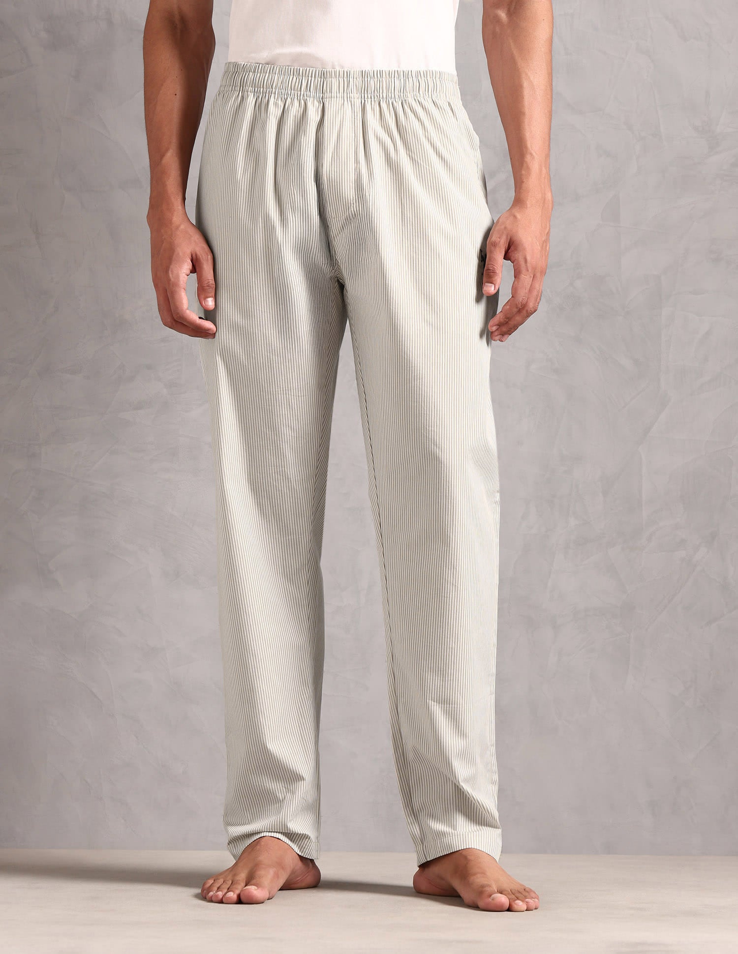 Pure Cotton Striped LP004 Lounge Pants - Pack Of 1 White and Greengrey - U.S. Polo Assn. India | Large