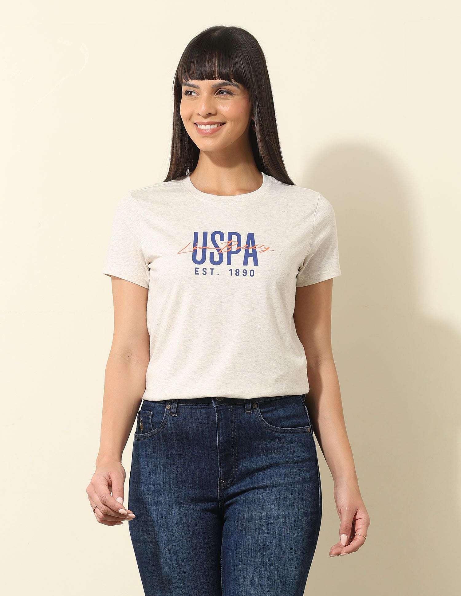 Regular Fit Brand Printed T-Shirt Beige - U.S. Polo Assn. India | Large