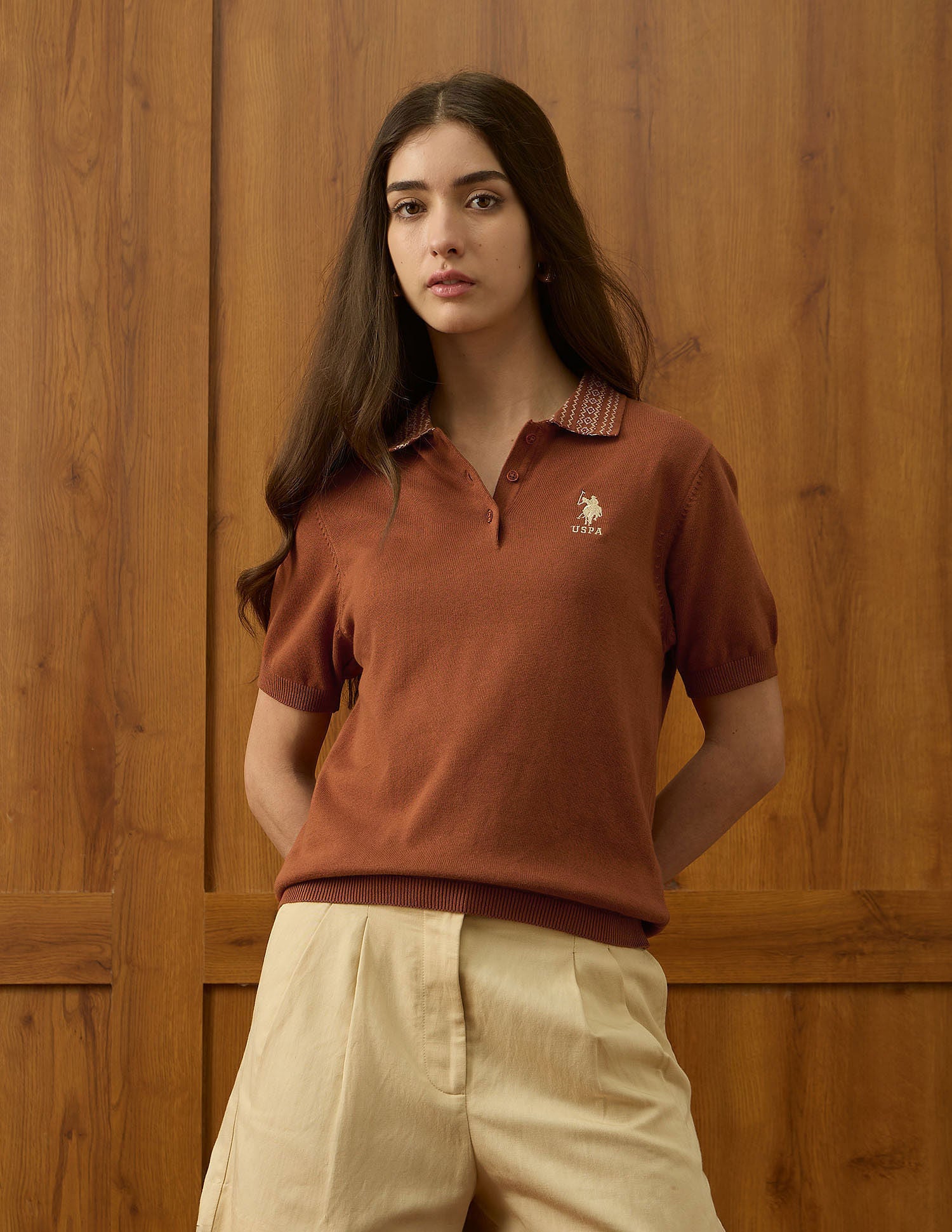 Jacquard Collar Polo Shirt Rust - U.S. POLO ASSN. | Large