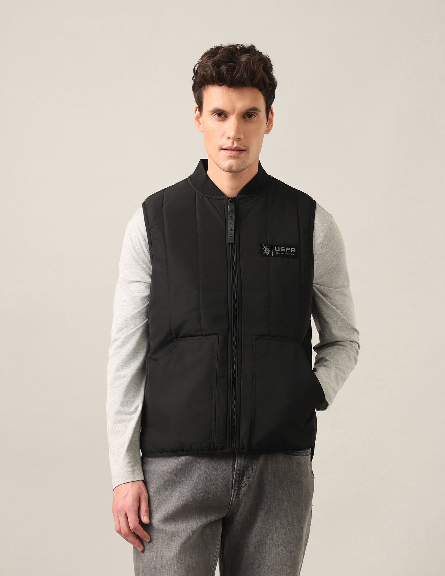 Colour blocked Regular Fit Jacket Black - U.S. Polo Assn. India | Large