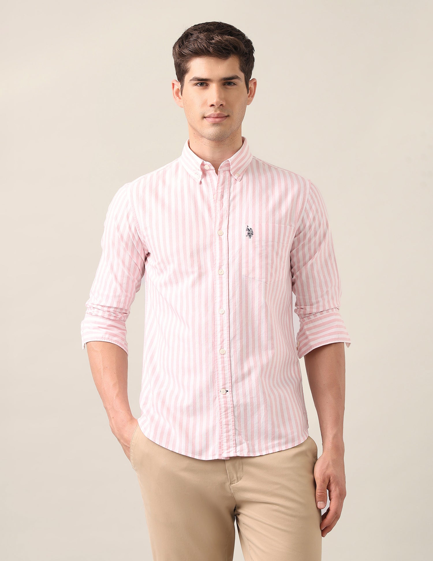 Vertical Striped Oxford Shirt Pink - U.S. Polo Assn. India | Large