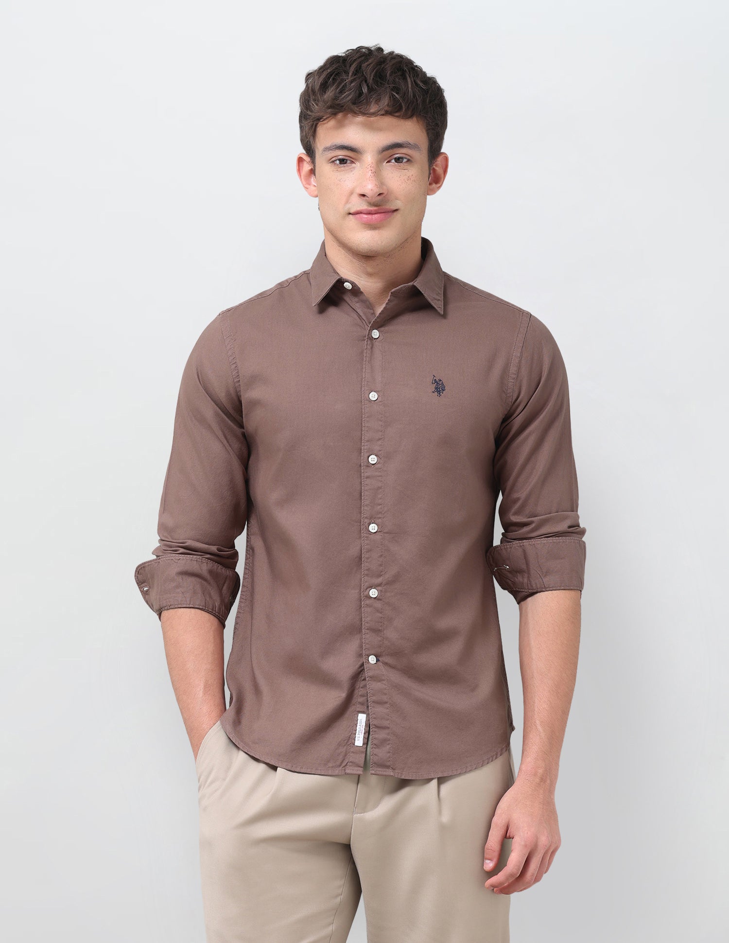 Solid Tailored Fit Shirt Brown - U.S. Polo Assn. India | Large
