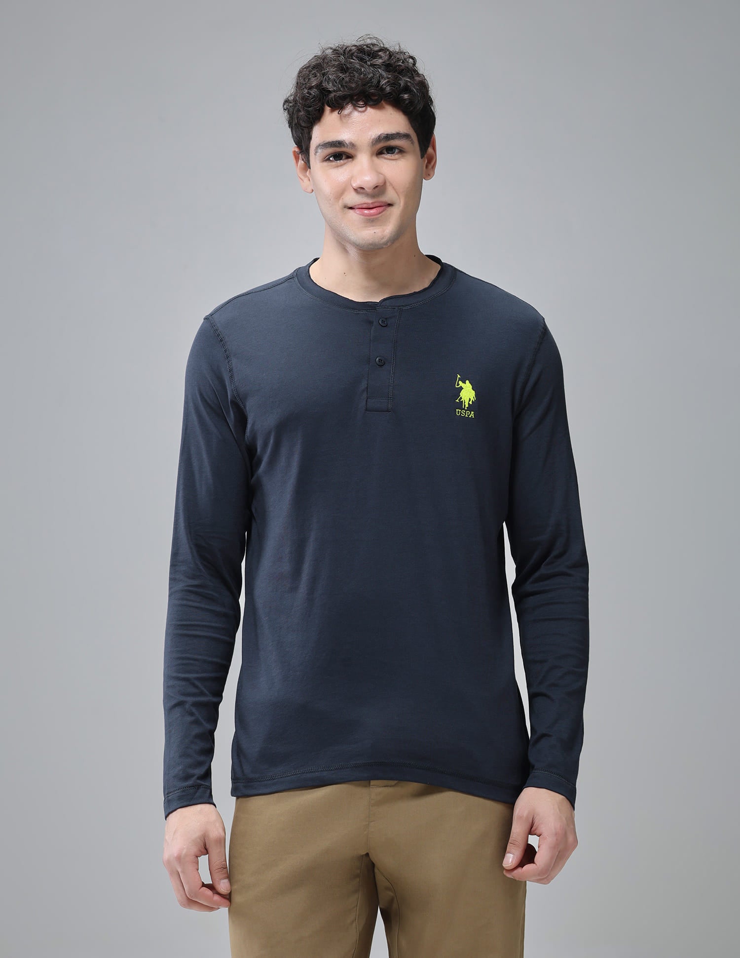 Comfort Fit Cotton I694 Henley Lounge T-Shirt - Pack Of 1 Navy - U.S. Polo Assn. India | Large