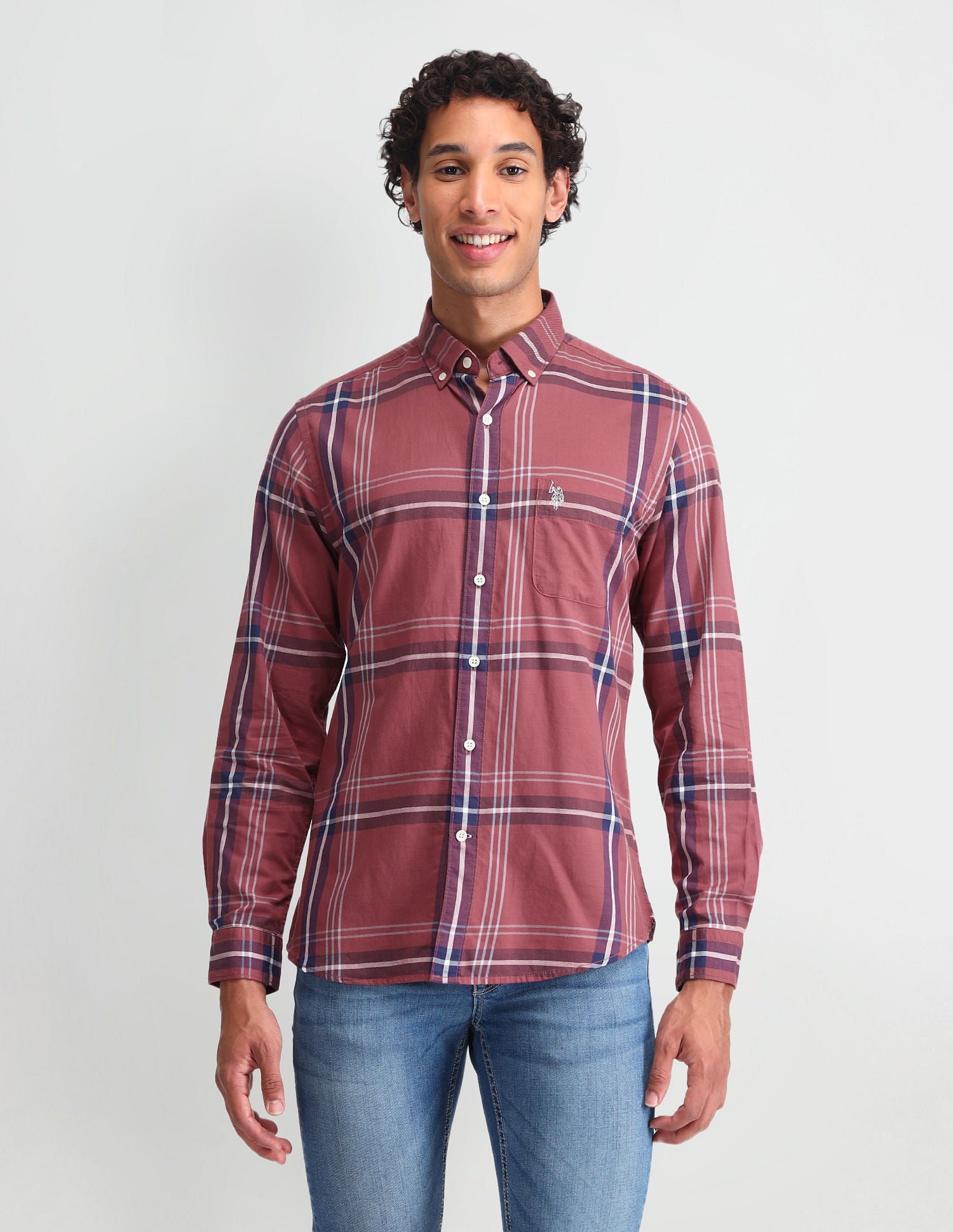 Grid Tattersall Checked Slim Fit Shirt Red - U.S. Polo Assn. India | Large