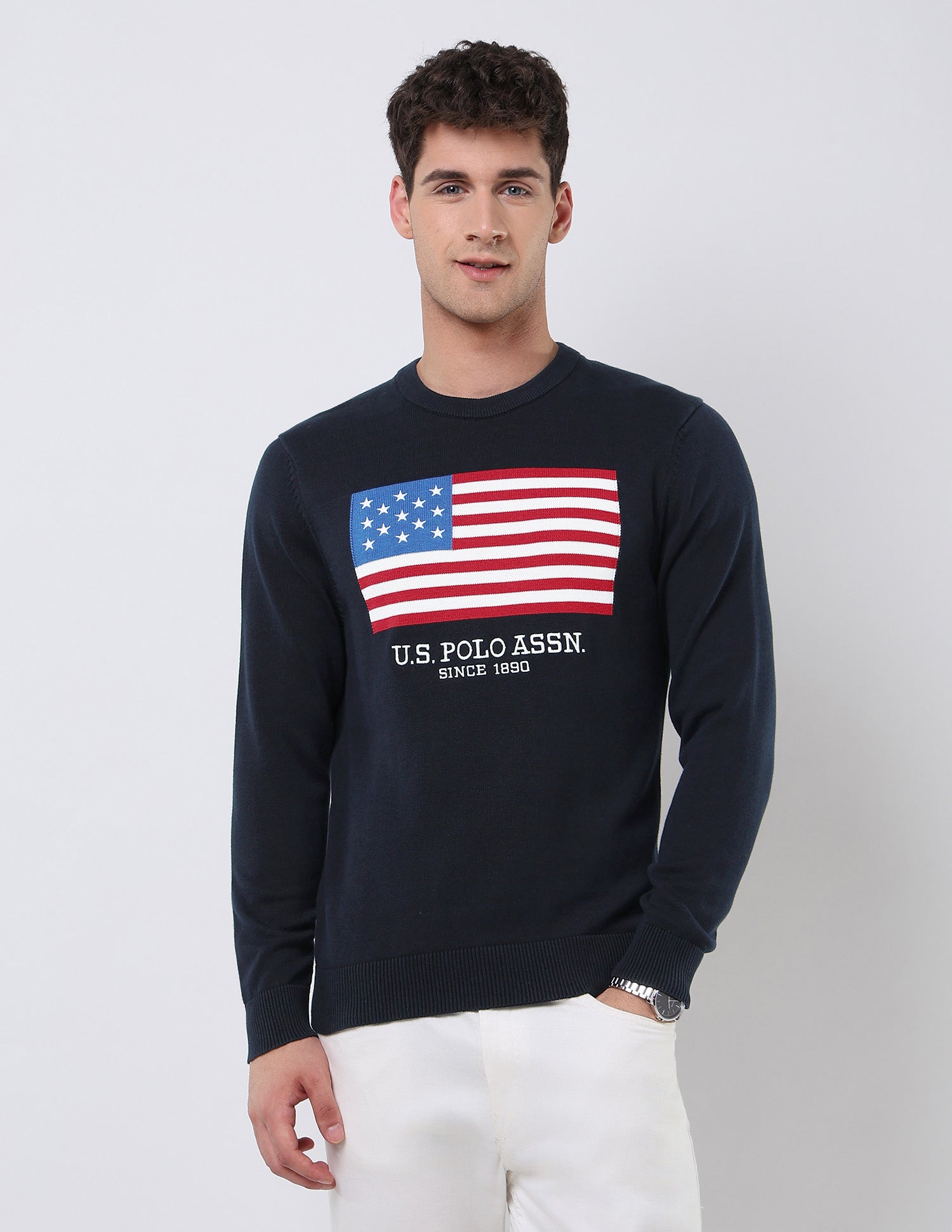 Brand Patterned Knit Regular Fit Sweater Navy - U.S. POLO ASSN. | Large