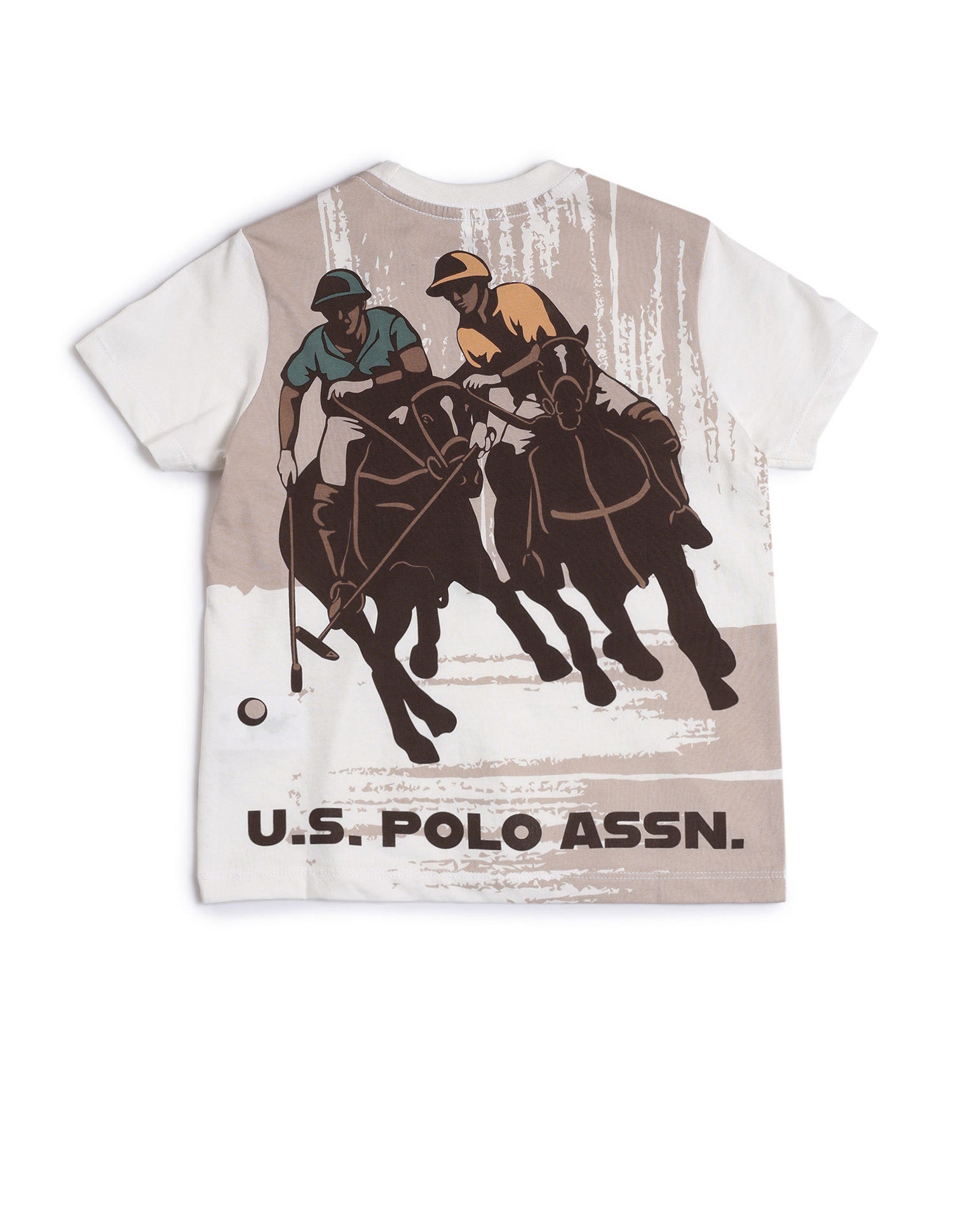 Boys Brand Printed Regular Fit T-Shirt Off White - U.S. POLO ASSN. | Large