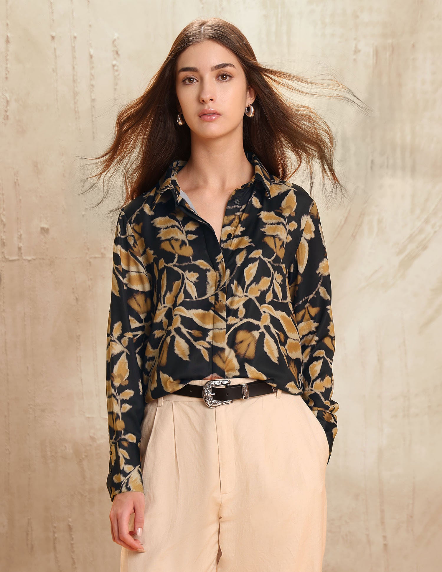 Satin Floral Printed Shirt Black - U.S. POLO ASSN. | Large