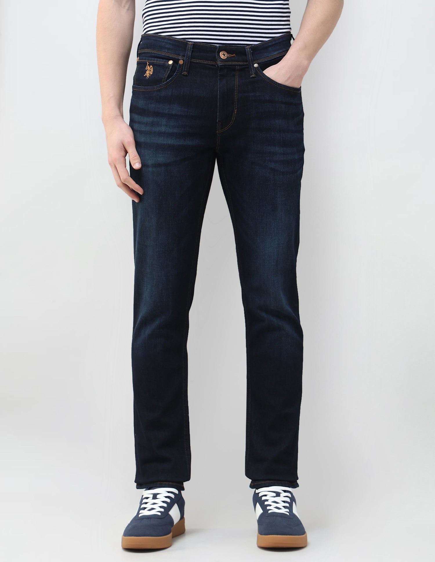 Whiskered Brandon Slim Tapered Fit Jeans Dark Blue - U.S. Polo Assn. India | Large