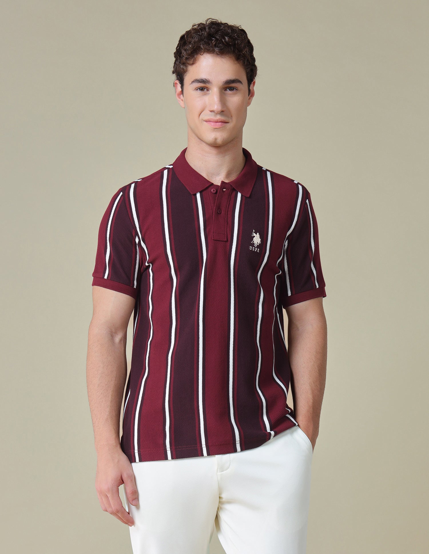 Vertical Striped Regular Fit Polo Shirt Purple - U.S. Polo Assn. India | Large