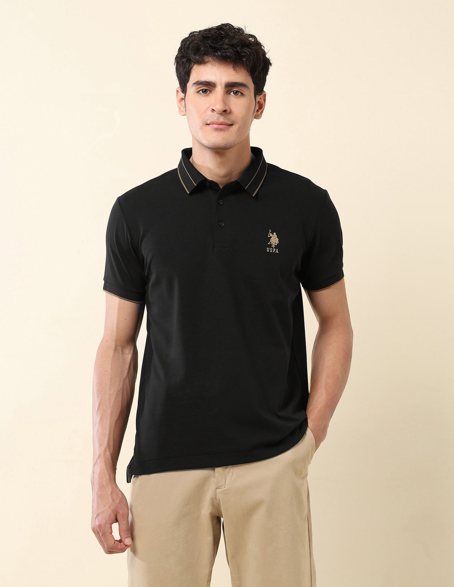 Slim Fit Modern Monochrome Polo Shirt Black - U.S. Polo Assn. India | Large