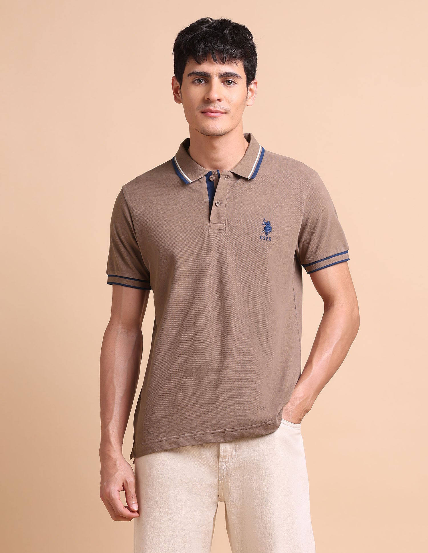 Pure Cotton Slim Fit Polo Shirt Brown - U.S. POLO ASSN. | Large