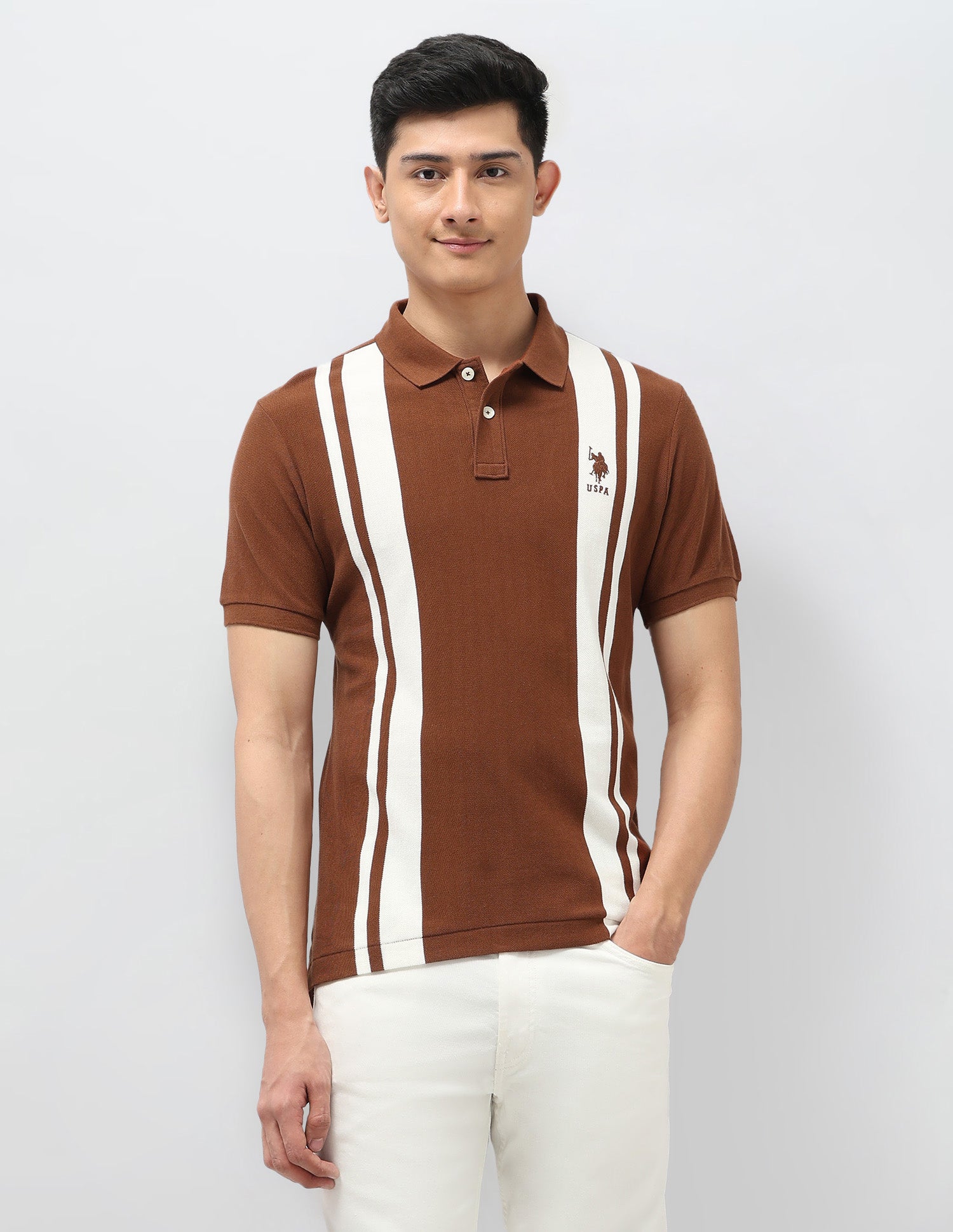 Vertical Striped Pure Cotton Polo Shirt Rust - U.S. Polo Assn. India | Large