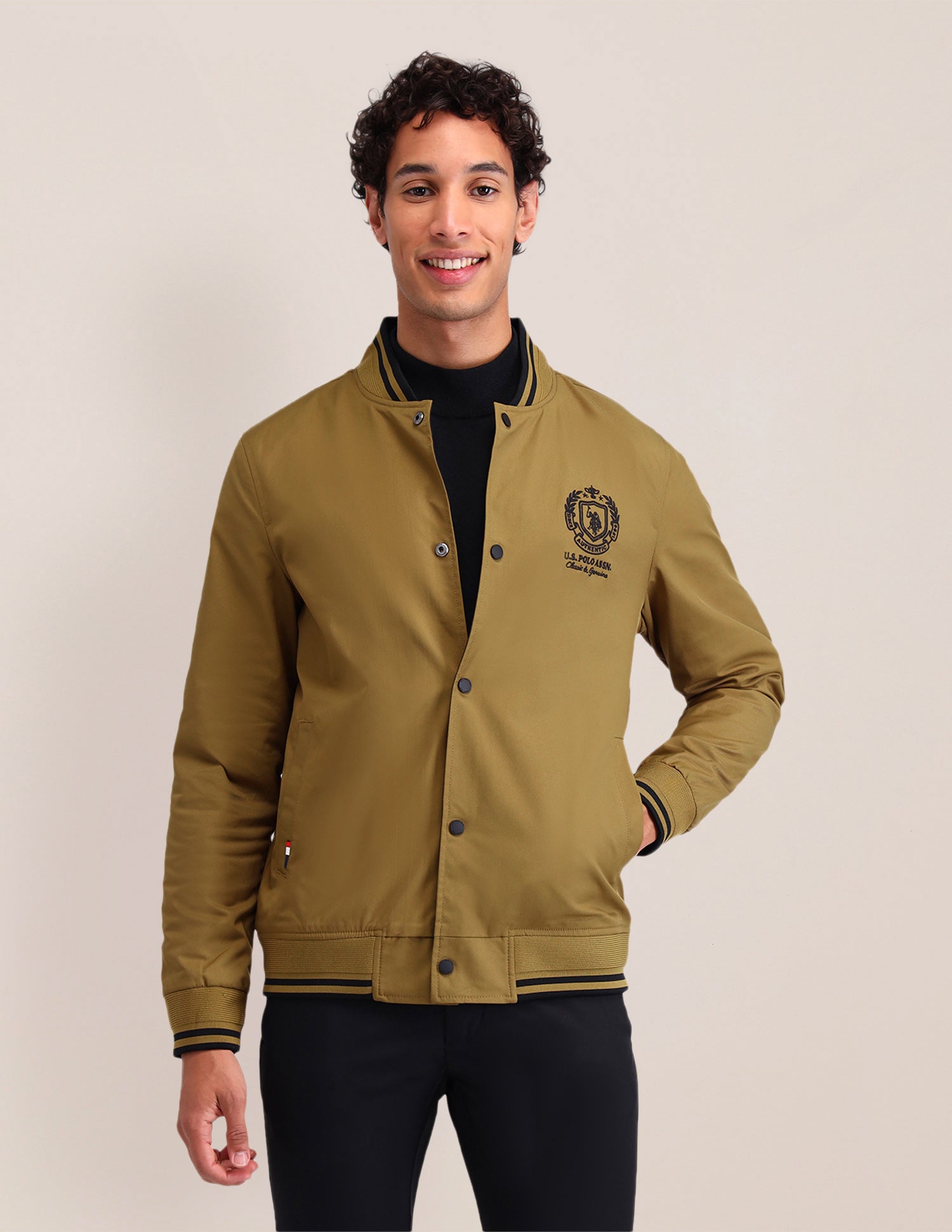 Brand Printed Regular Fit Jacket Khaki - U.S. POLO ASSN. | Large
