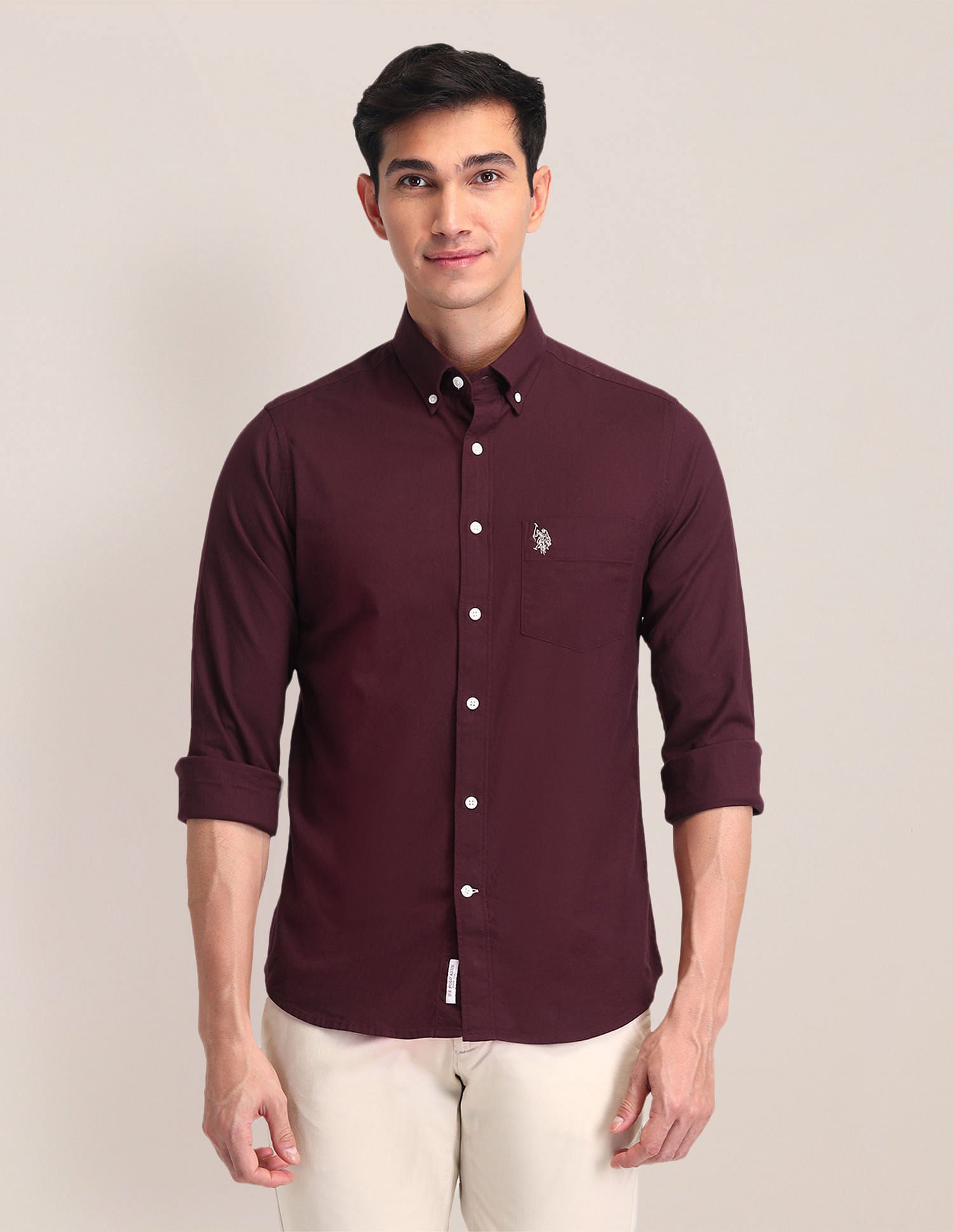 Button Down Collar Tailored Fit Shirt Maroon - U.S. Polo Assn. India | Large