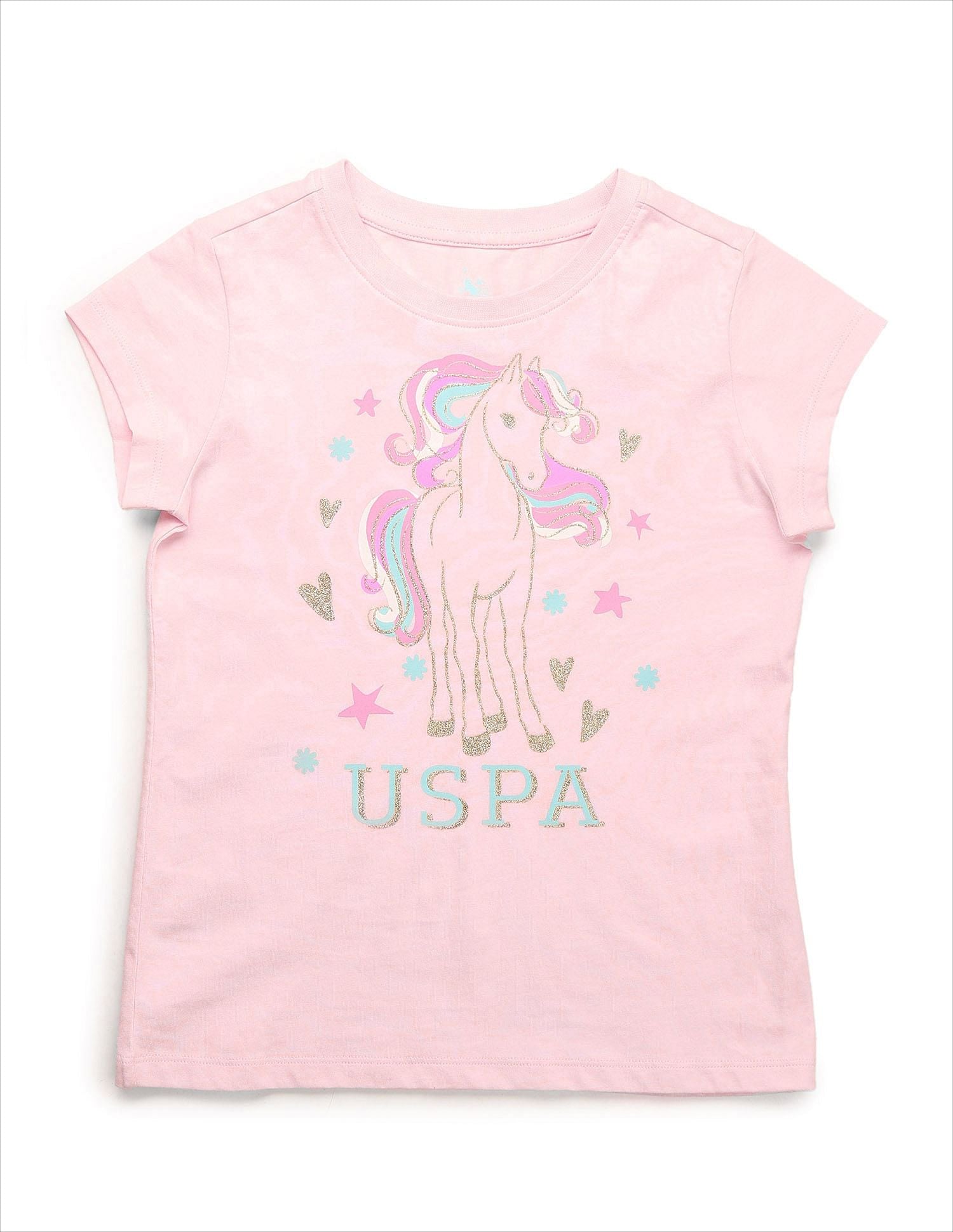 Girls Graphic Printed Regular Fit T-Shirt Light Pink - U.S. POLO ASSN. | Large