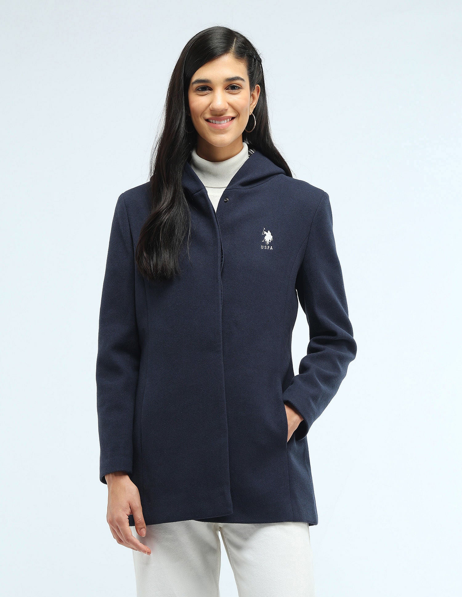 Longline Solid Hooded Jacket Navy - U.S. POLO ASSN. | Large