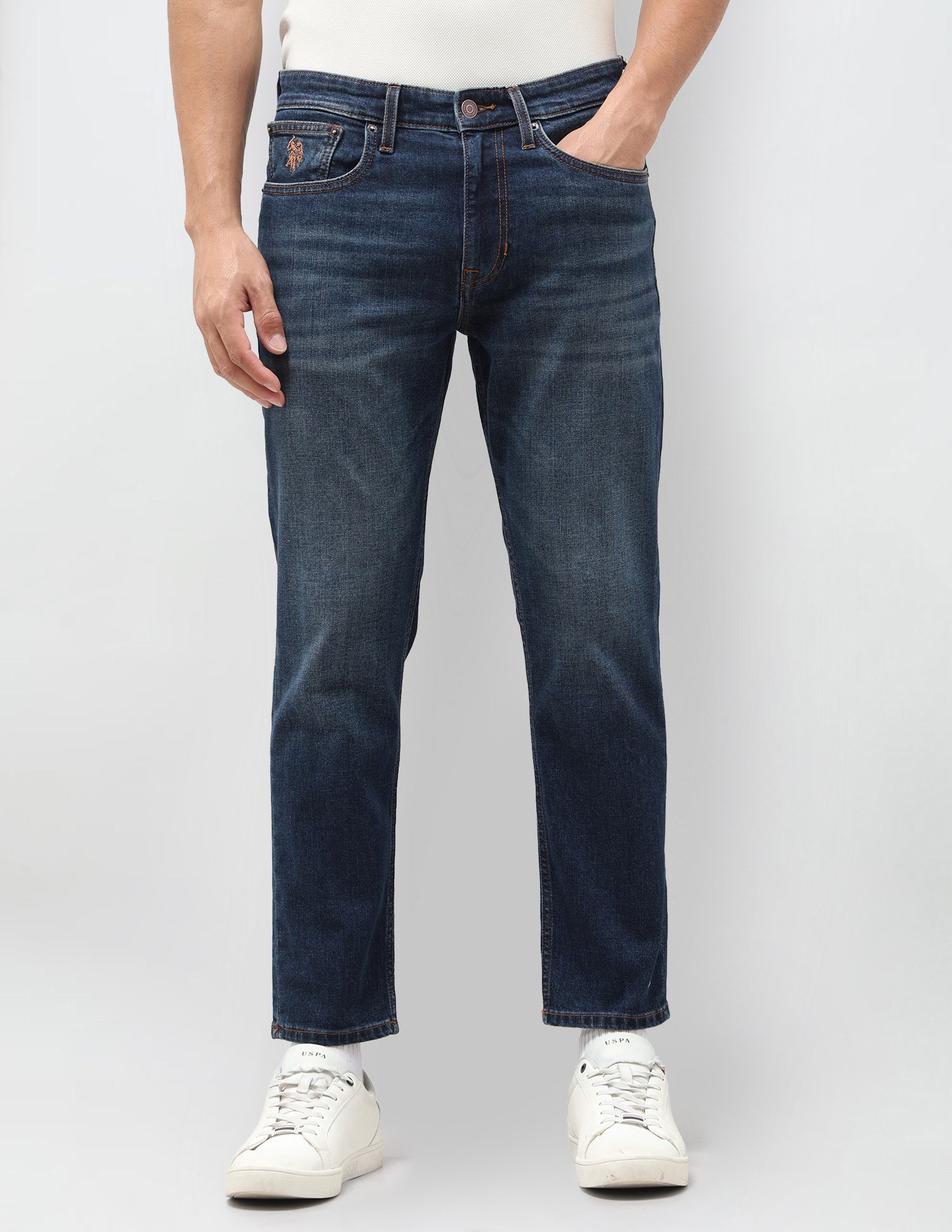 Cole Comfort Cropped Fit Blue Jeans Mid Blue - U.S. Polo Assn. India | Large