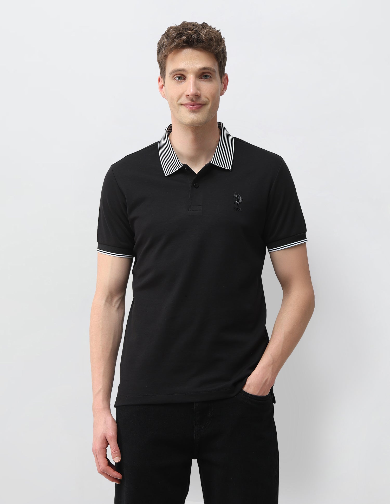 Solid Slim Fit Polo Shirt Black - U.S. Polo Assn. India | Large